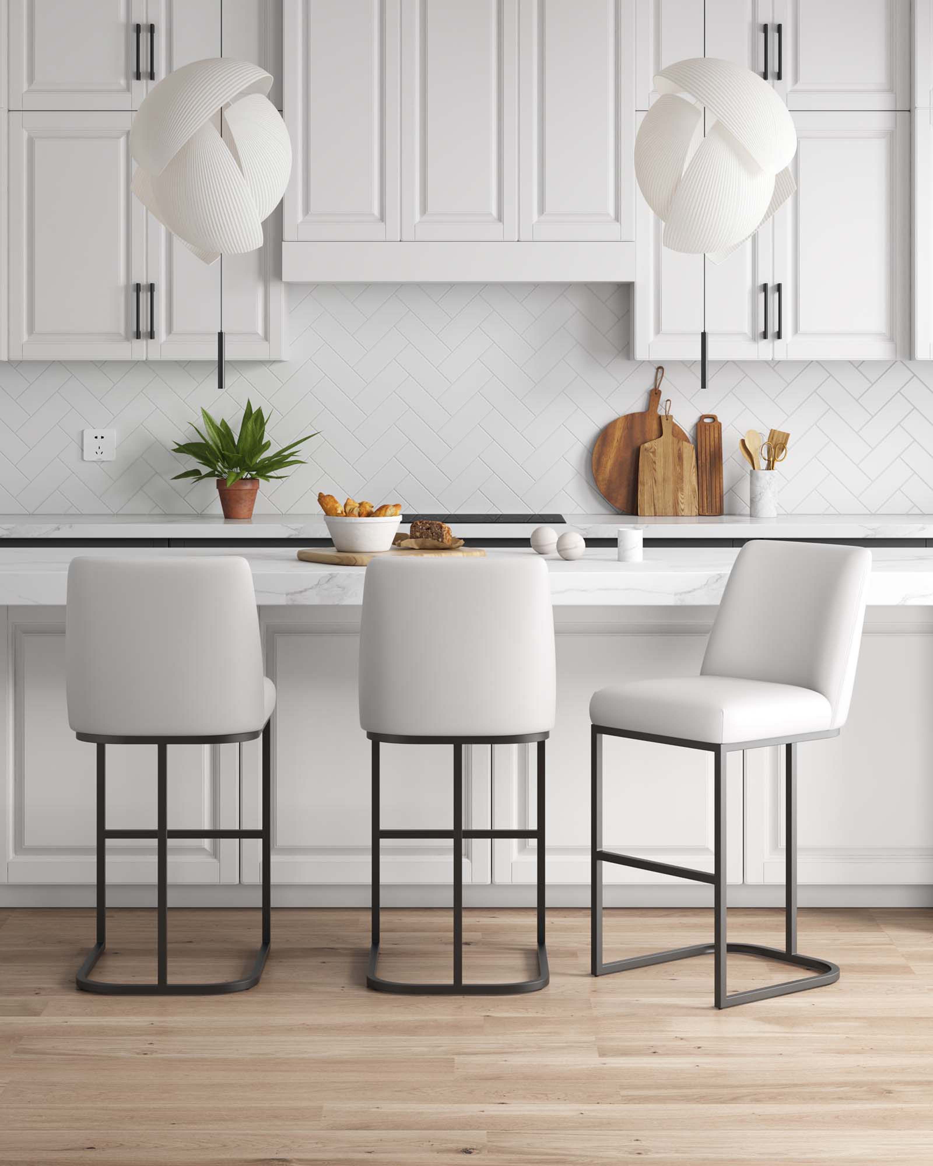 Angle. Manhattan Comfort - Serena Modern Metal Upholstered Barstool - Set of 3 - White.