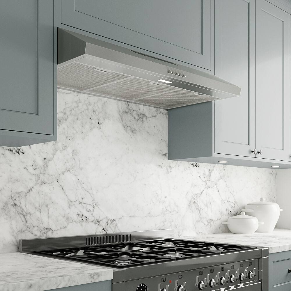 Back. Streamline - 36 in. Lucca Convertible Undermount 80 CFM Range Hood, Mesh Filters, Push Button Control, LED Light - Brushed Stainless Steel.