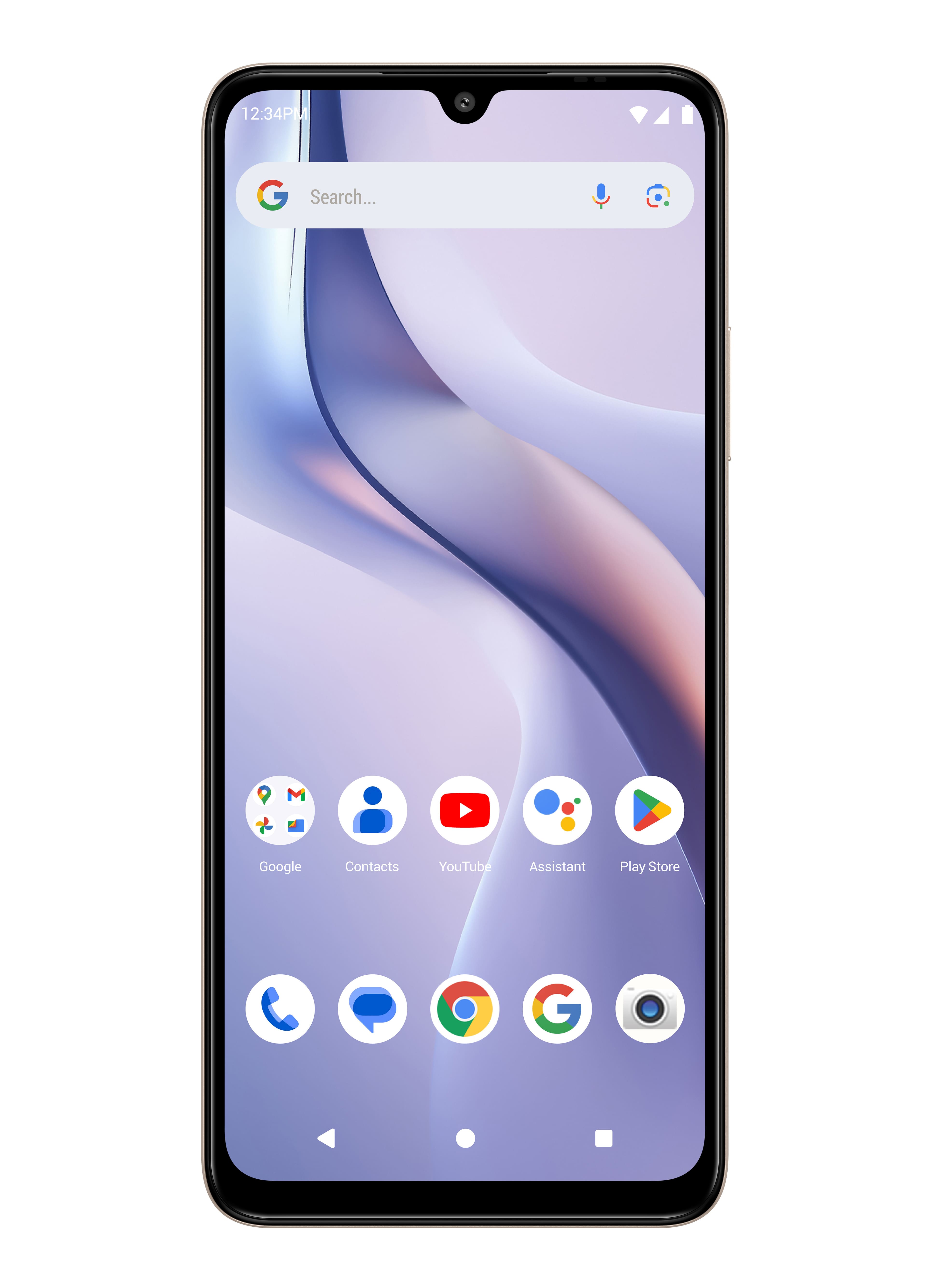 12:34PM, G, Search..., Google, Contacts, YouTube, Assistant, Play Store