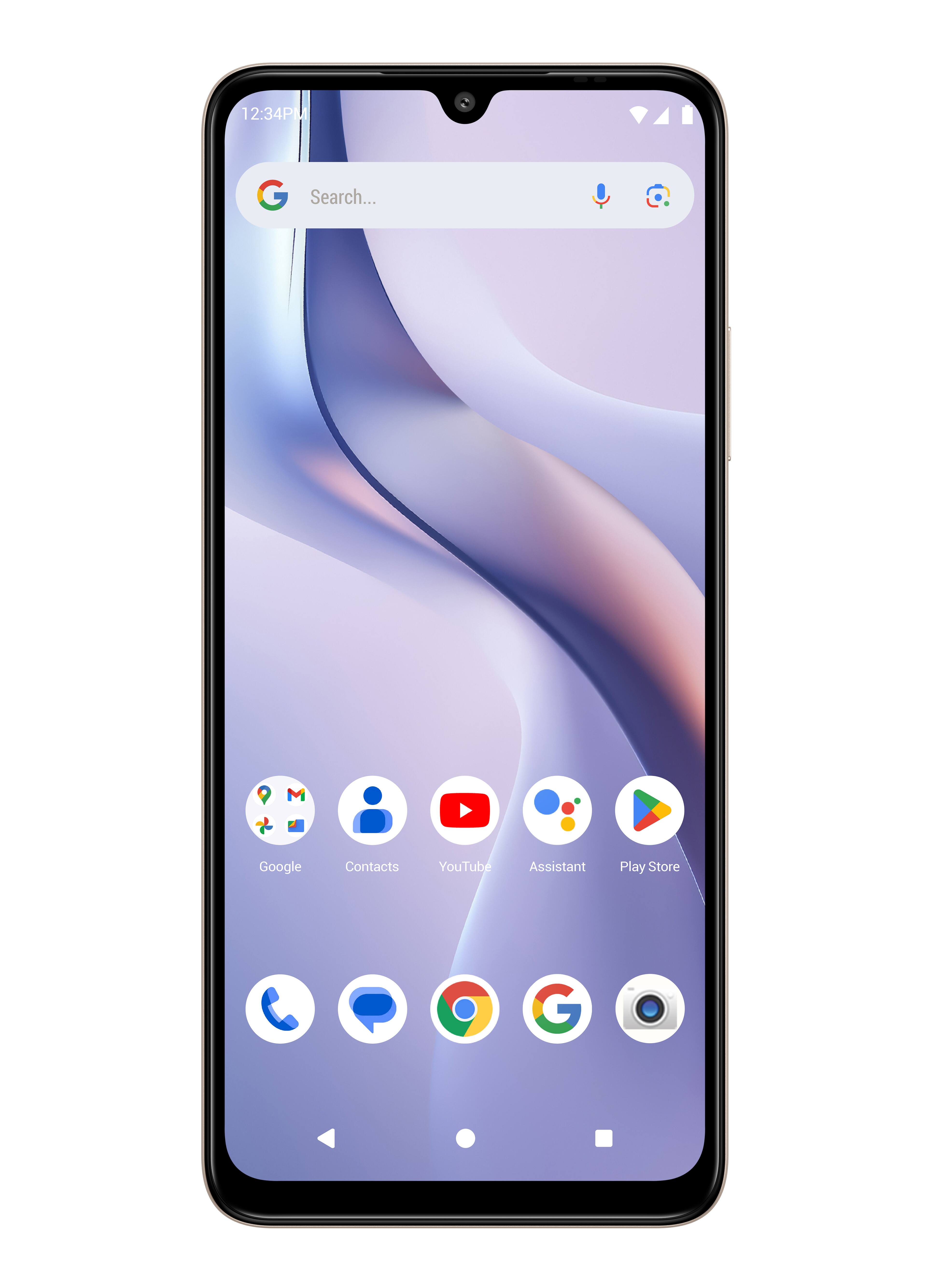 12:34PM, G, Search..., Google, Contacts, YouTube, Assistant, Play Store