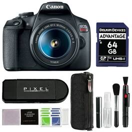 Bundle - EOS Rebel T7 DSLR Camera with 18-55mm Lens + 64GB SD Card + Card Reader + Cleaning Kit | Canon Rebel T7 - Black