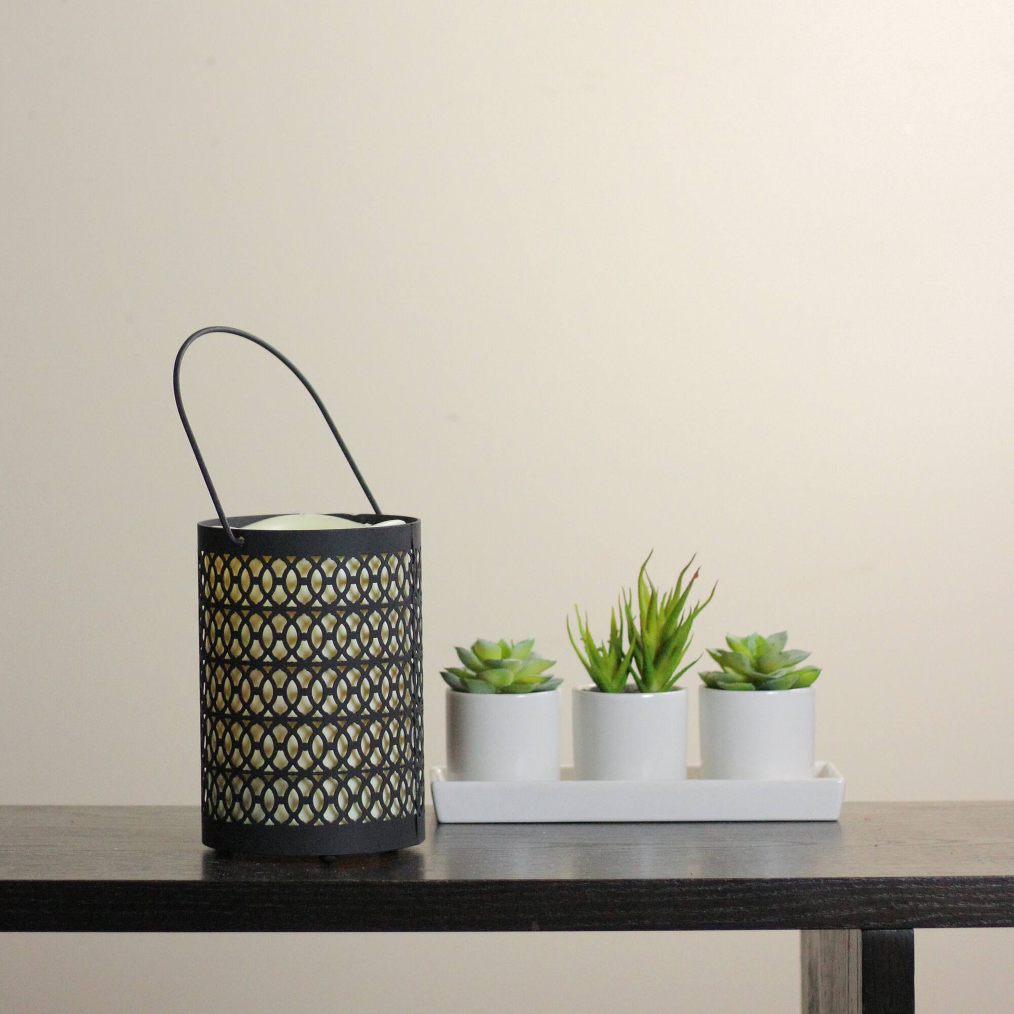 Alt View 2. Melrose - 12" Black Opulent Battery Operated Indoor LED Candle Lantern with Timer - Black.