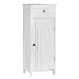 Costway - Bathroom Storage Floor Cabinet Wooden Organizer Free-Standing w/ Drawer & Shelf - White