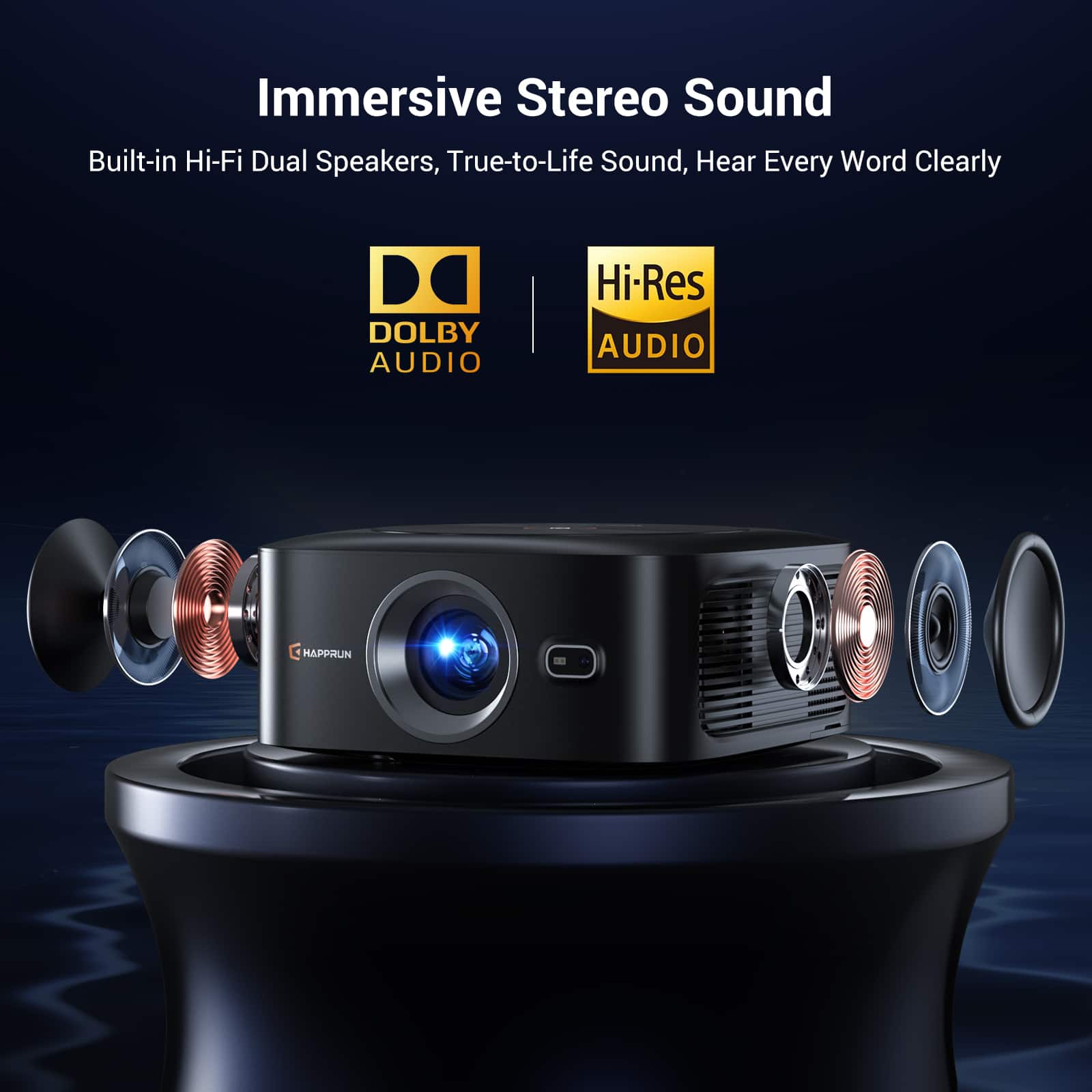 Happrun Smart Projector 1500 ANSI 1080P 4K Support Google TV Auto
