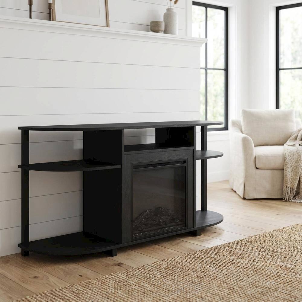 Alt View 1. FurniFact - Brown Fireplace TV Stand with Rubberwood and Walnut Veneers for 55 Inch TVs - Brown.