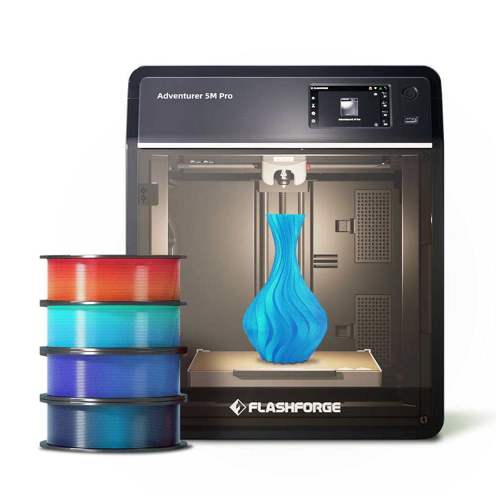 Flashforge - Adventurer 5M Pro 3D Printer, Auto Leveling, 280°C Quick Detachable Nozzle, Dual Filtration, 220×220×220mm - Black
