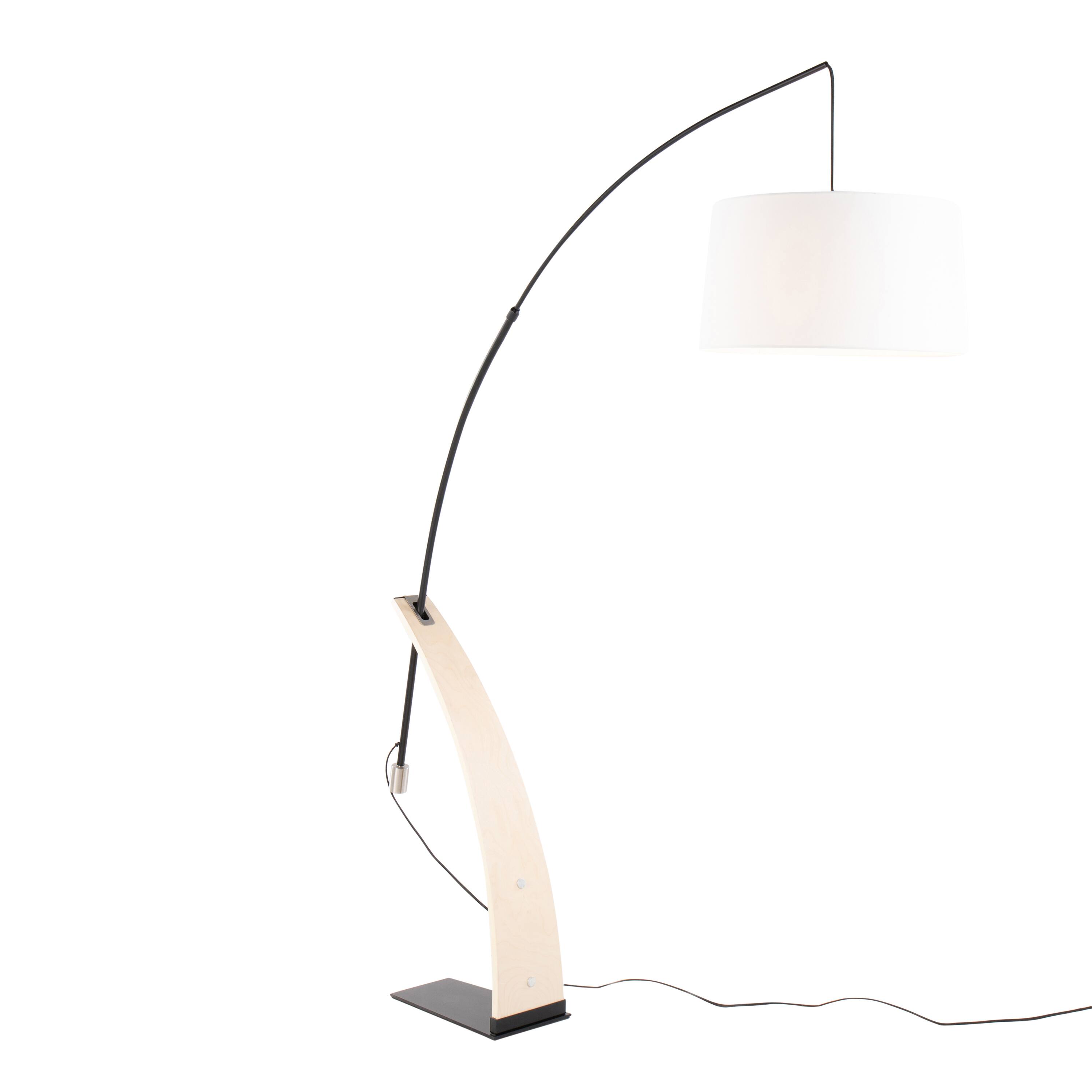Alt View 2. Loheer - Loheer Natural Wood Floor Lamp with White Linen Shade for Living Room Bedroom Arched Standing Tall Light - Natural Wood,White.
