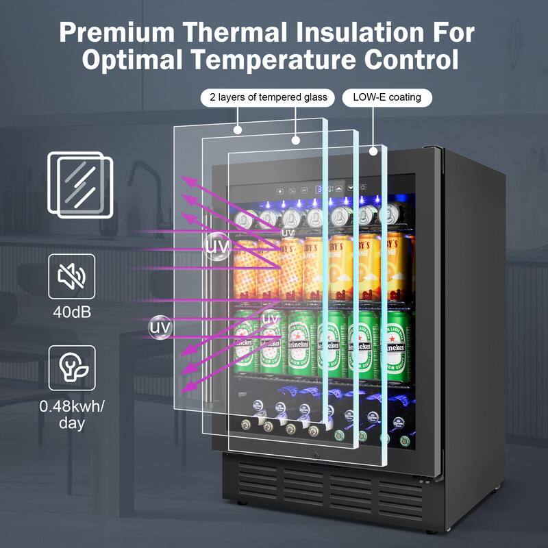 Premium Thermal Insulation For Optimal Temperature Control

- 2 layers of tempered glass
- LOW-E coating

- 40dB
- 0.48kWh/day