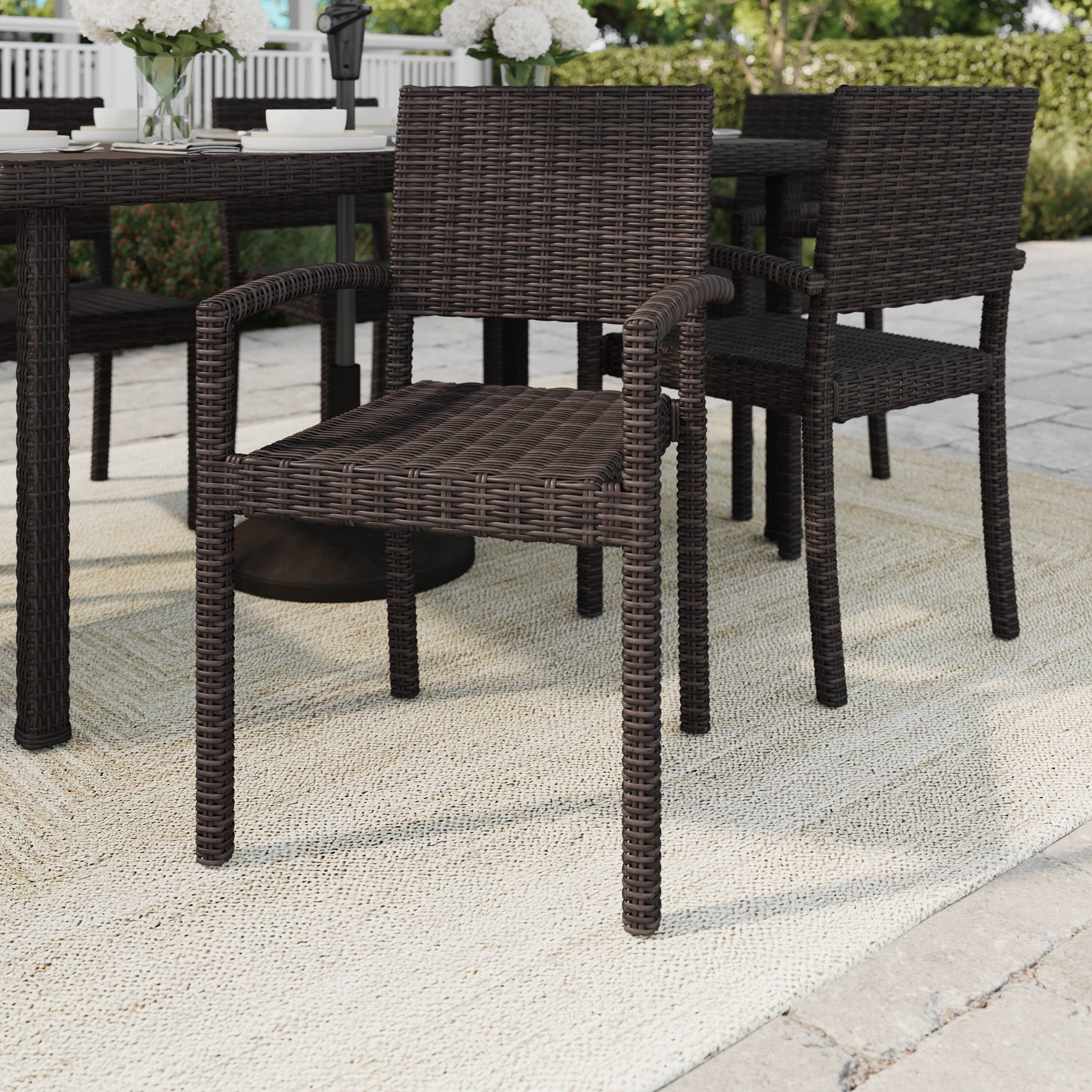 Alt View 4. Martha Stewart - Bedford Outdoor Rattan Wicker Stackable Dining Armchair - Brown.