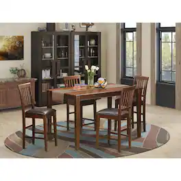 East West Furniture - 5 Pc Counter height Table set- pub Table and 4 bar stools - Mahogany
