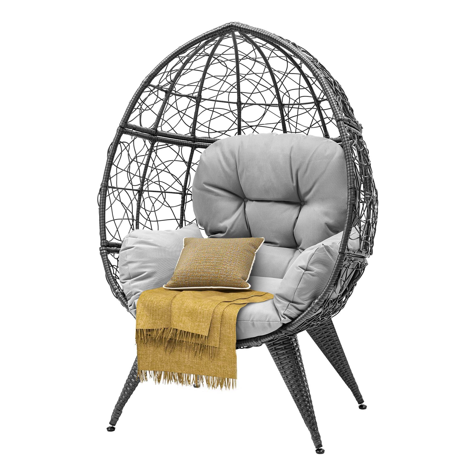 Alt View 4. Fabibe - Oversized Egg Chair with Stand Rattan Outdoor Chairs, Large Lounger Chair with Cushion, Adjustable Leveling Feet,... - Grey.