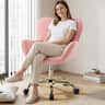 KERDOM - Flower Vanity Chair with Back & Wheels, Swivel Dresser Chair Home Office Desk Chair for Girls, Fleece Cute Makeup Chair - Pink