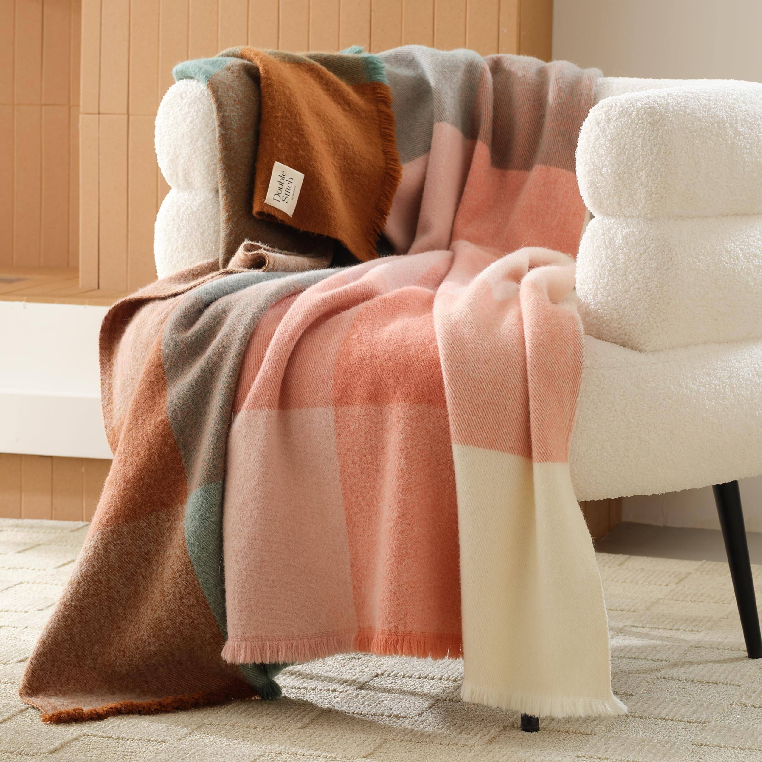 Paradigms Interiors - Double Alpaca Throw Blanket - Warm Soft For Couch Luxury Decorative Fleece Fall Plaid Gift Mother's Day Hou - Harvest Multi-Alpaca-Wool Blend
