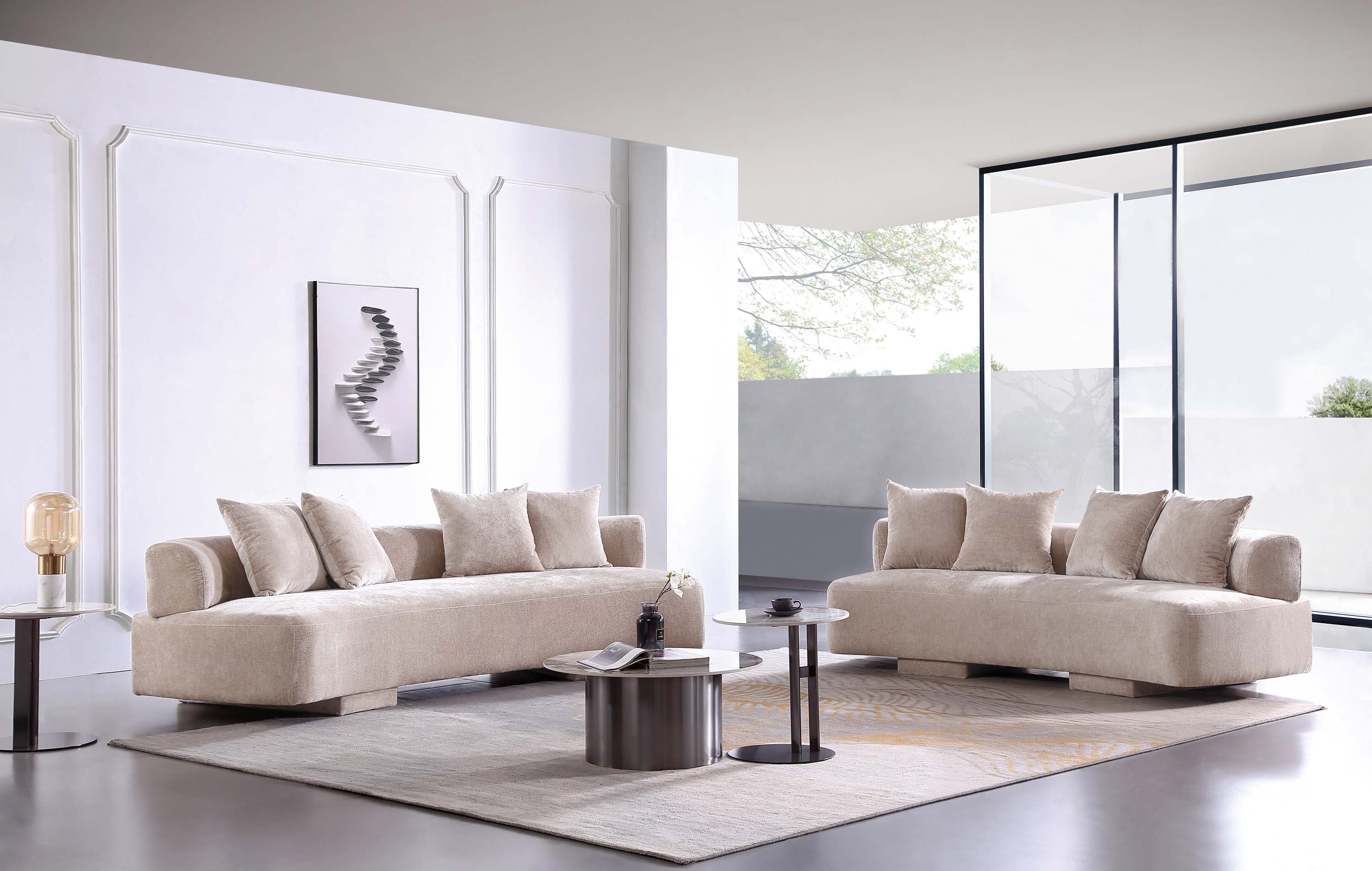 Manhattan Comfort Verandah Mid Century Modern 2 Piece Sofa Set Beige ...