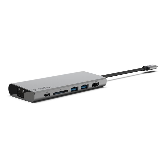 Alt View 1. Belkin - 4-Port USB Type-C Hub with Gigabit Ethernet Adapter - Gray.