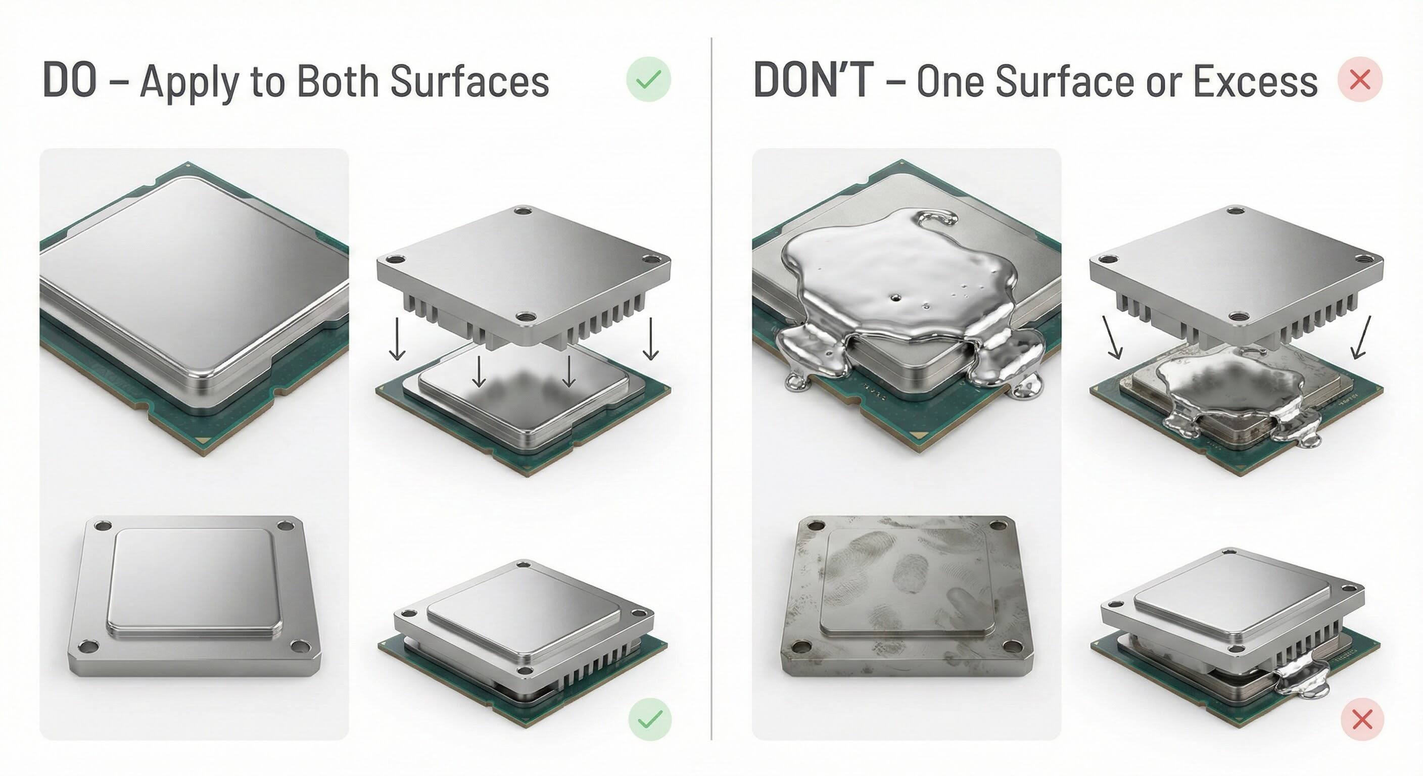 DO – Apply to Both Surfaces

DON'T – One Surface or Excess