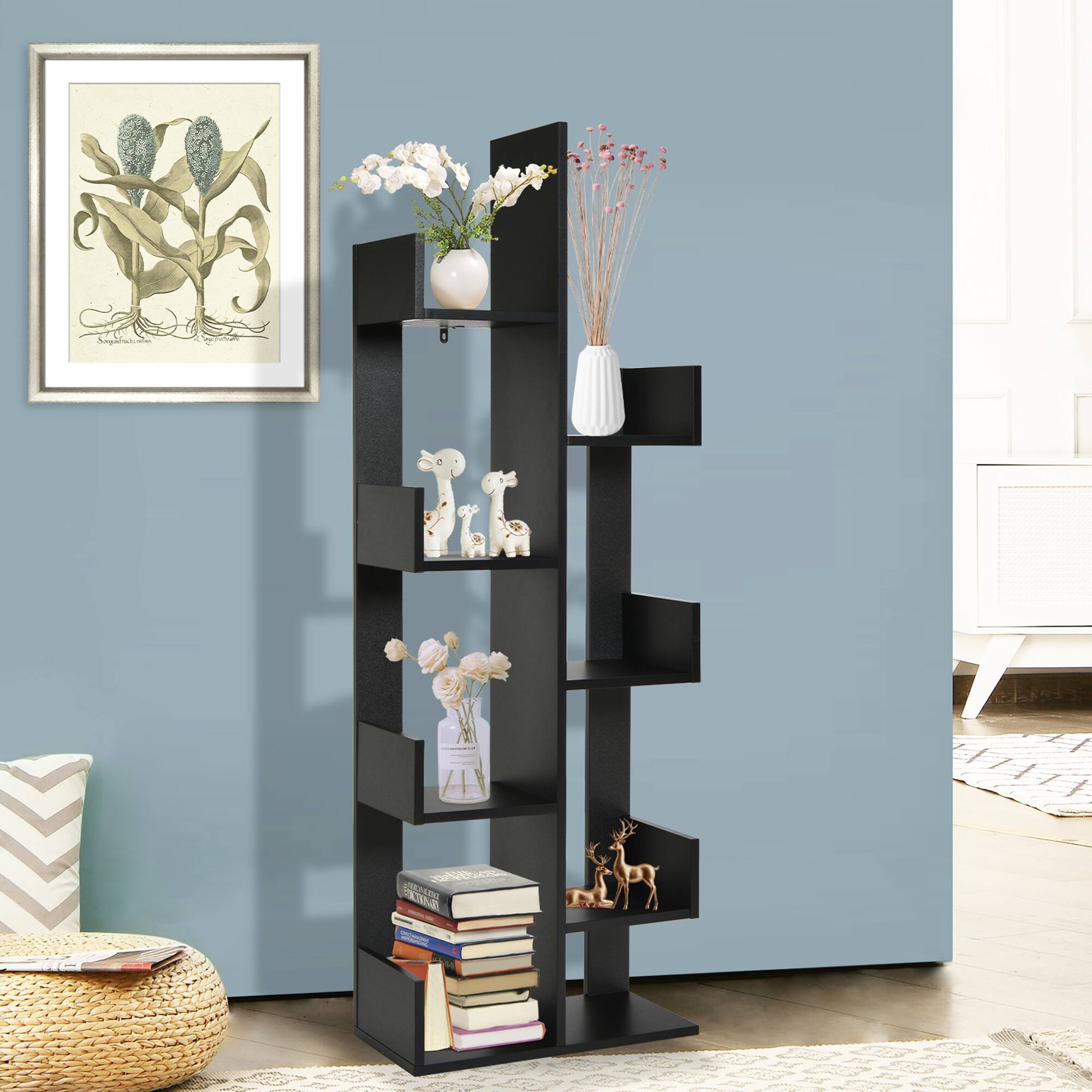 Alt View 3. Gymax - Gymax 8-Shelf Bookcase Modern Tree Bookshelf Storage Decor Freestanding Black - Black.