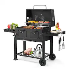 Front. Winado - 61in Heavy-Duty Oversize Charcoal Grill with Wheels, Foldable Side Tables Barbecue Backyard for Outdoor Camping Party - Black.