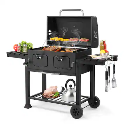 Front. Winado - 30in Heavy-Duty Oversize Charcoal Grill with Wheels, Foldable Side Tables Barbecue Backyard for Outdoor Camping Party - Black.