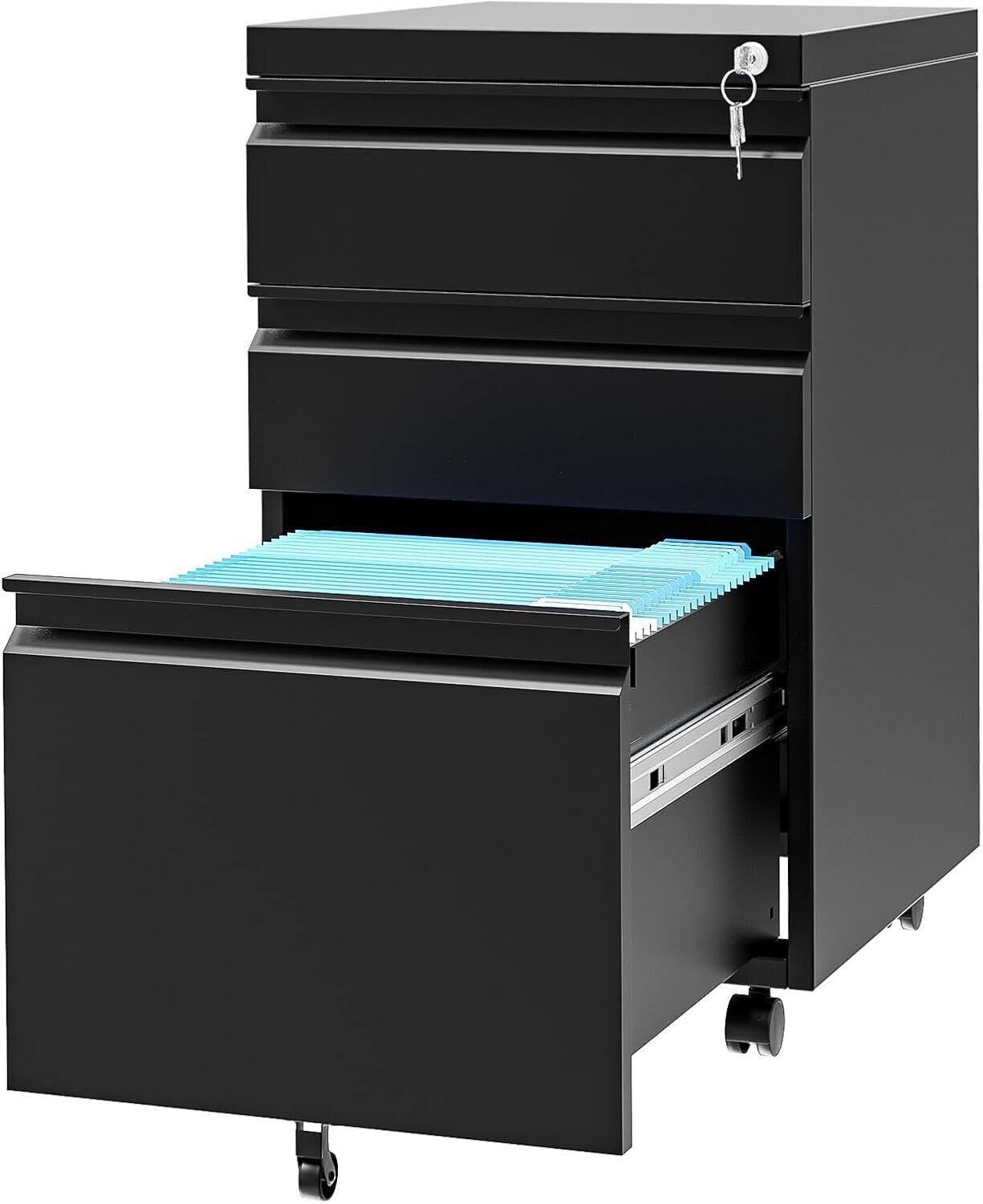 Acekool - Mobile File Cabinet , with Lock & Keys, 3 Drawer