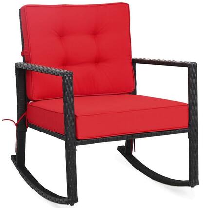 Front. Kadyn - Patio Rattan RockerOutdoor Glider Rocking Chair Cushion LawnOutdoor Furniture for PorchBackyardIndoor and Garden Red - Red.