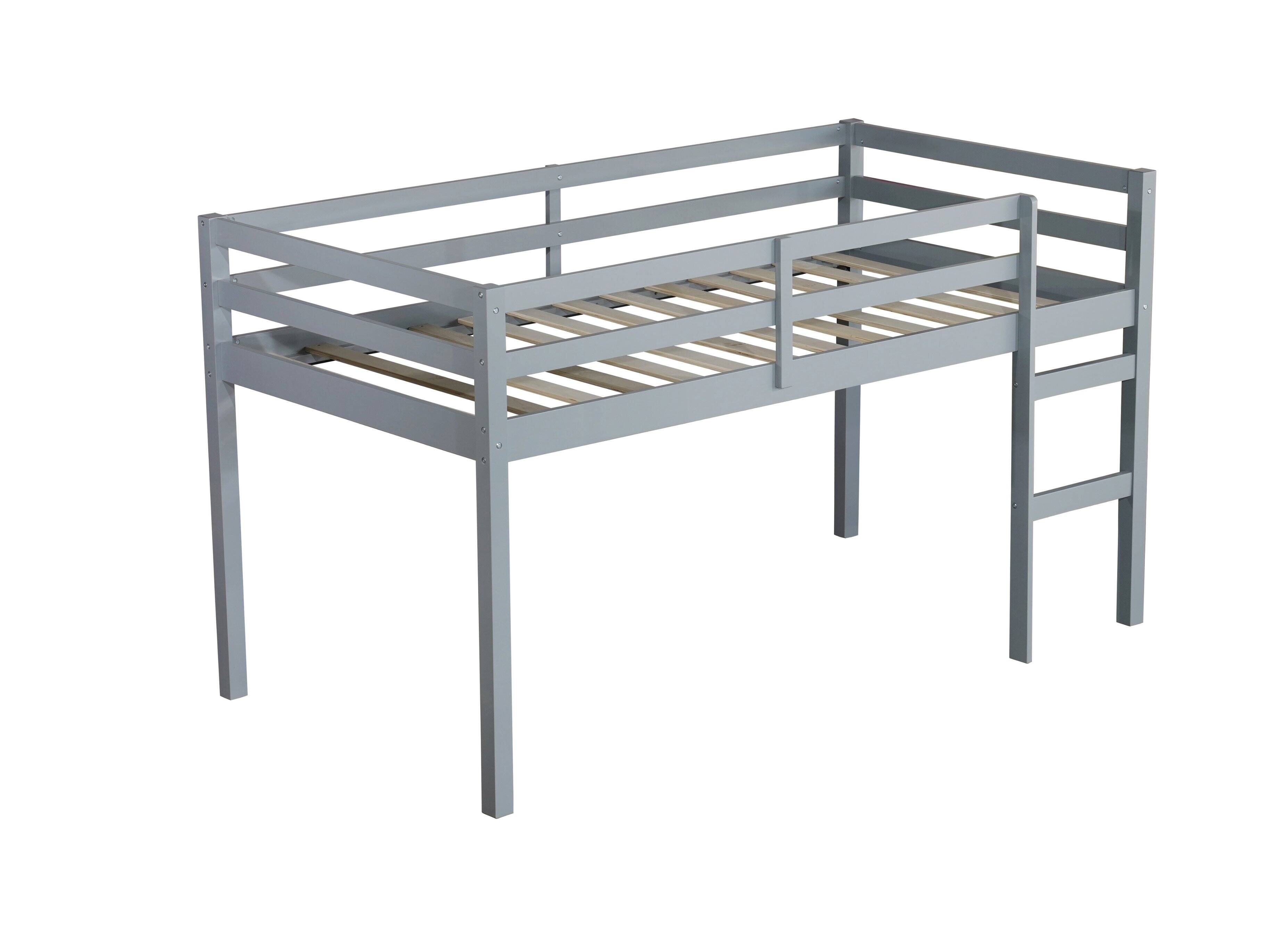 Alt View 6. GOODSILO - Solid Wood Twin Loft Bed with Ladder & Strengthened Slats - Grey.