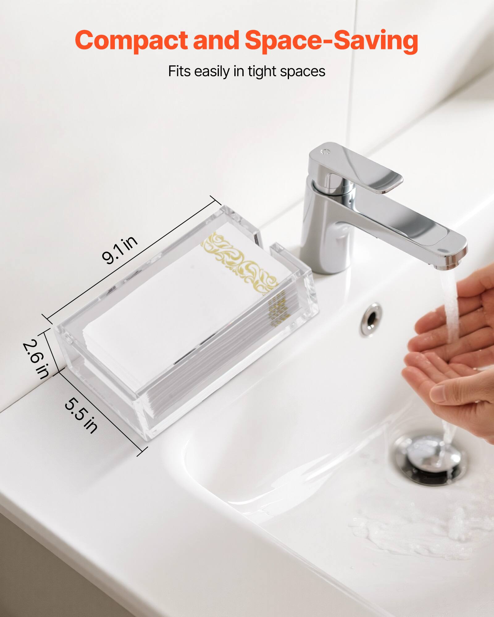 Compact and Space-Saving  
Fits easily in tight spaces  

9.1 in  
2.6 in  
5.5 in