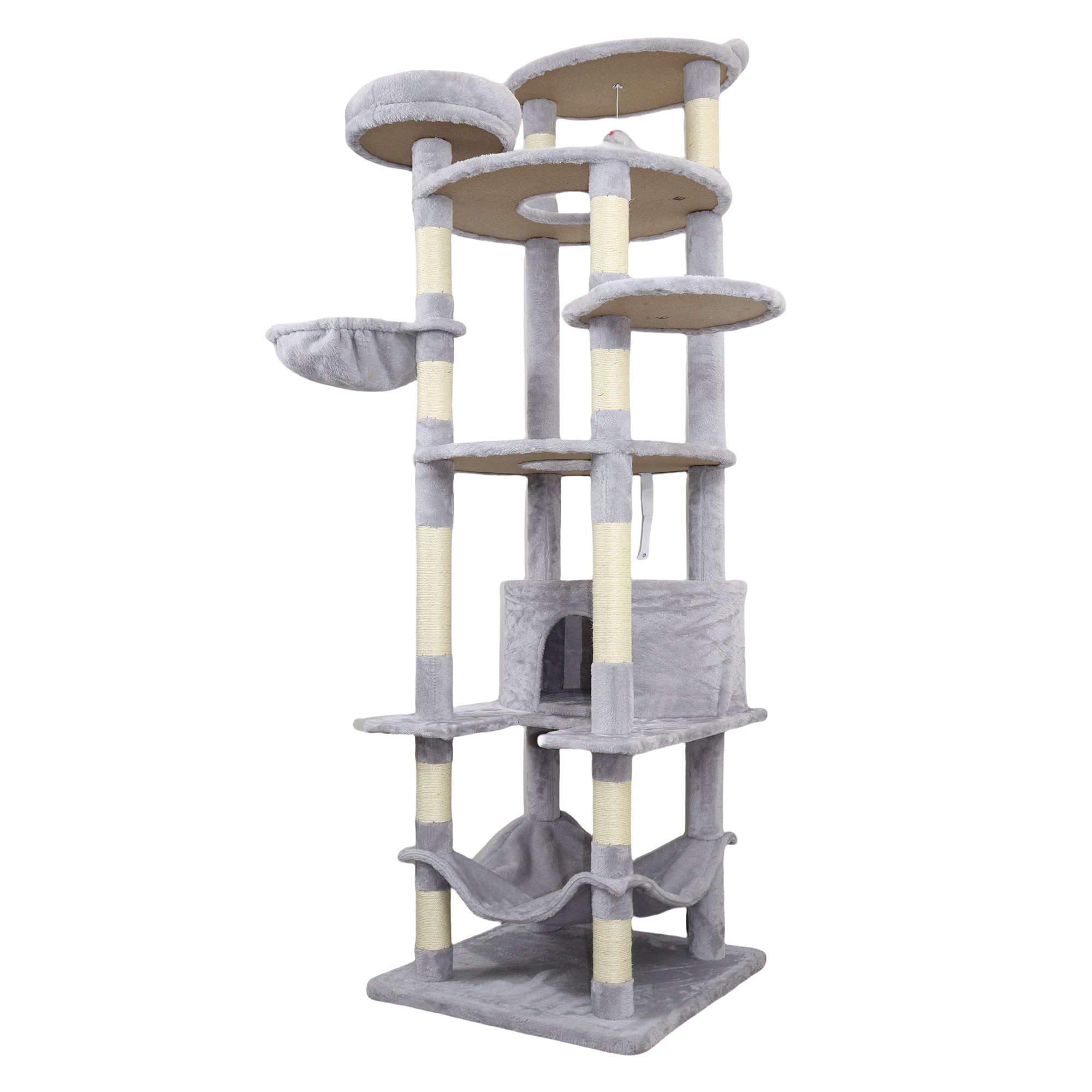 Dexmalle - Dexmalle-78.8 In Cat Tree Tower with Wide Base 12 Sisal Scratching Post, Big Hammock and Large Top Platform - Light Gray