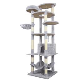 Dexmalle - Dexmalle-78.8 In Cat Tree Tower with Wide Base 12 Sisal Scratching Post, Big Hammock and Large Top Platform - Light Gray