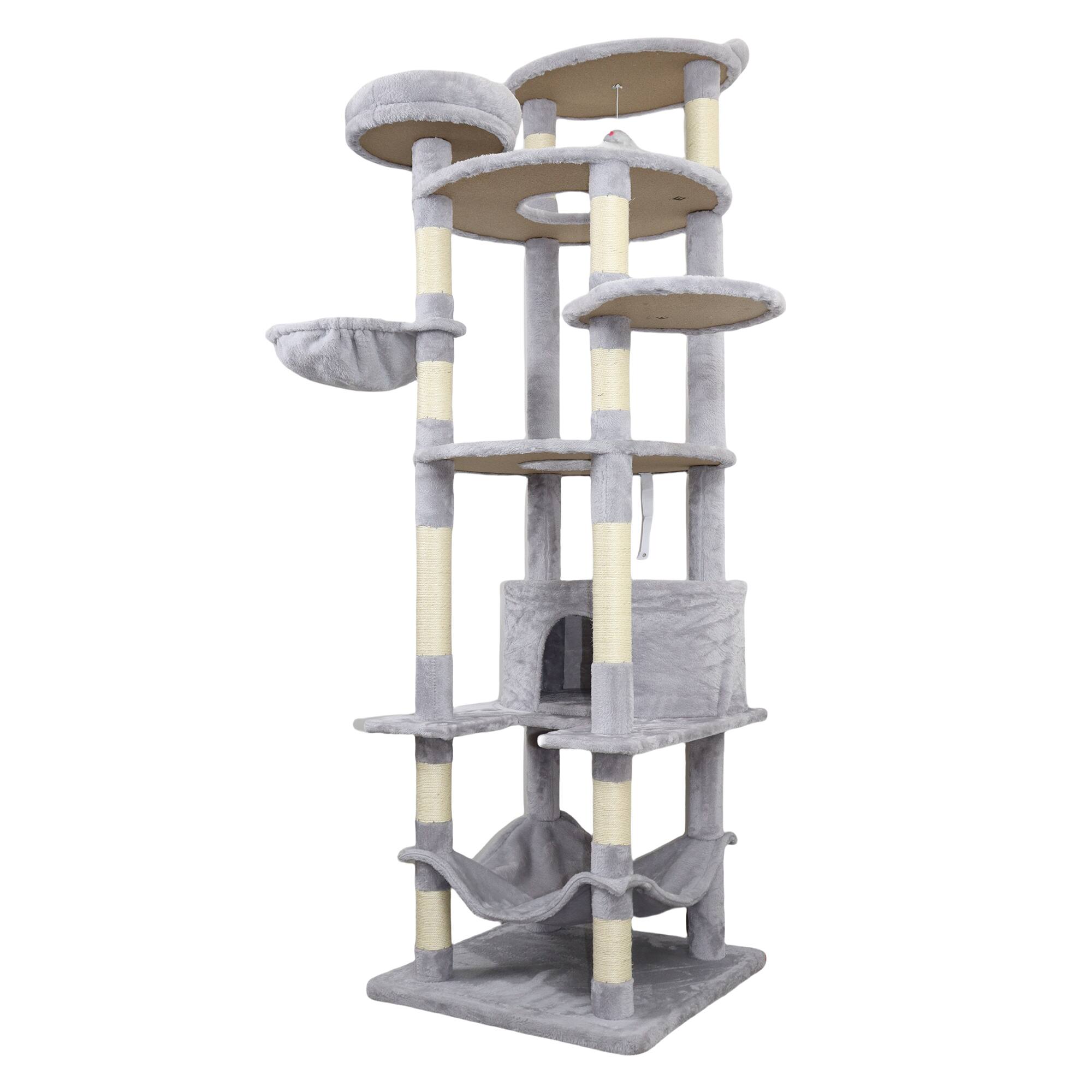 Front. Dexmalle - Dexmalle-78.8 In Cat Tree Tower with Wide Base 12 Sisal Scratching Post, Big Hammock and Large Top Platform-Light Gray - Light Gray.