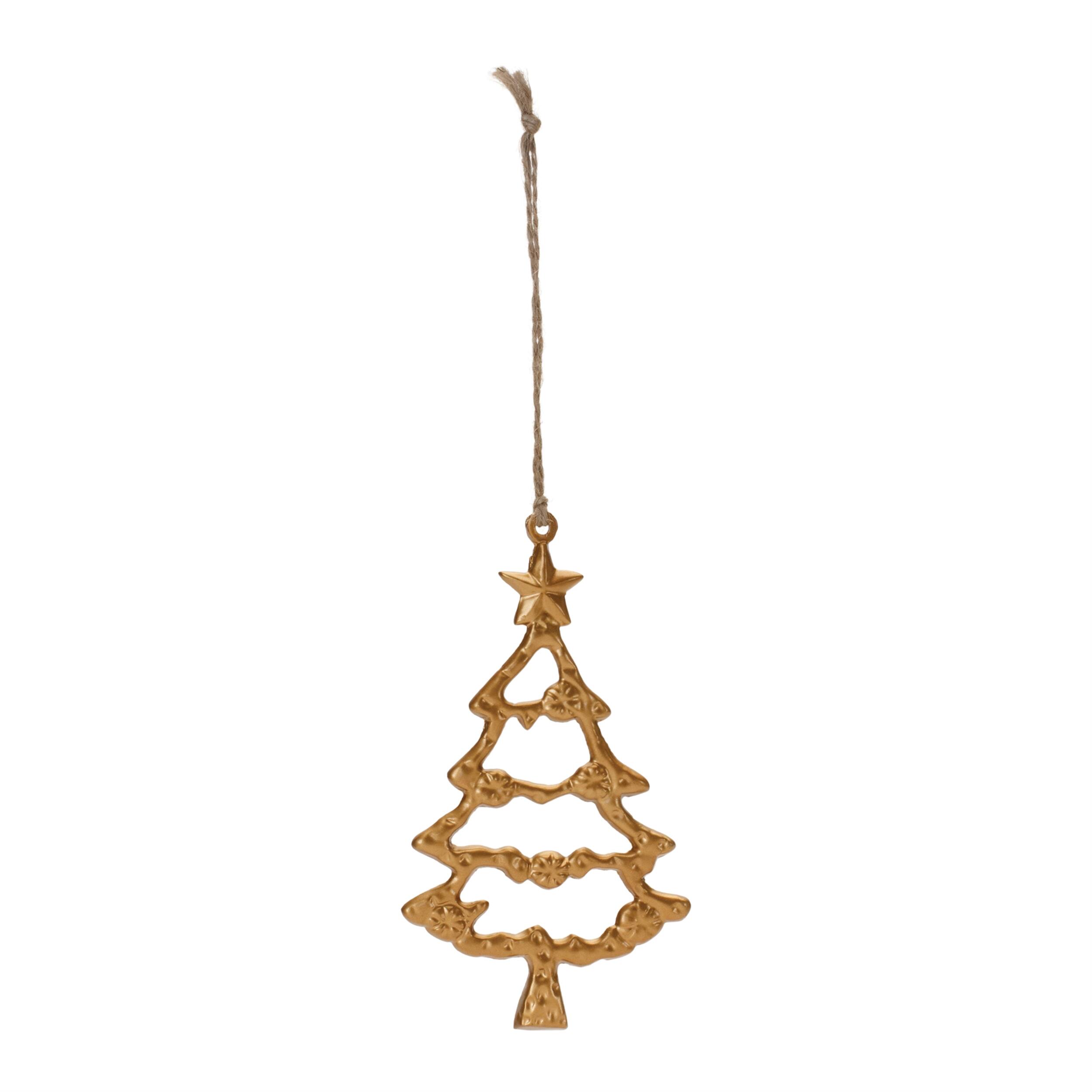 Angle. BreeBe - Gold Metal Tree Outline Ornament (Set of 12) - Gold.