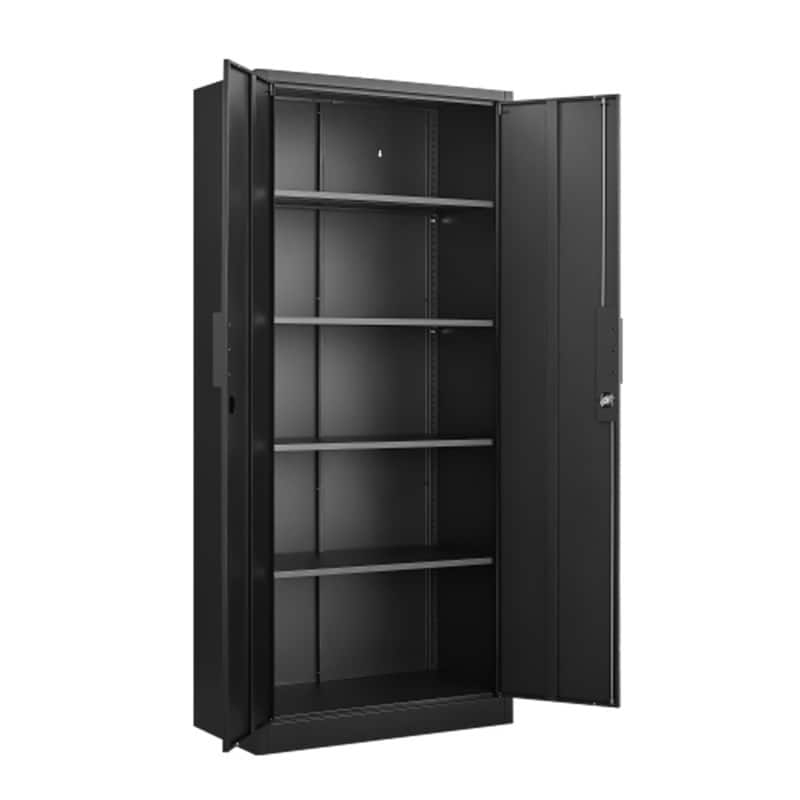 HTUTWOO - 70" 2-Door File Cabinet with Lock for Commercial & Home Office - 4 Adjustable Shelves, Legal & Letter Size Storage - Black