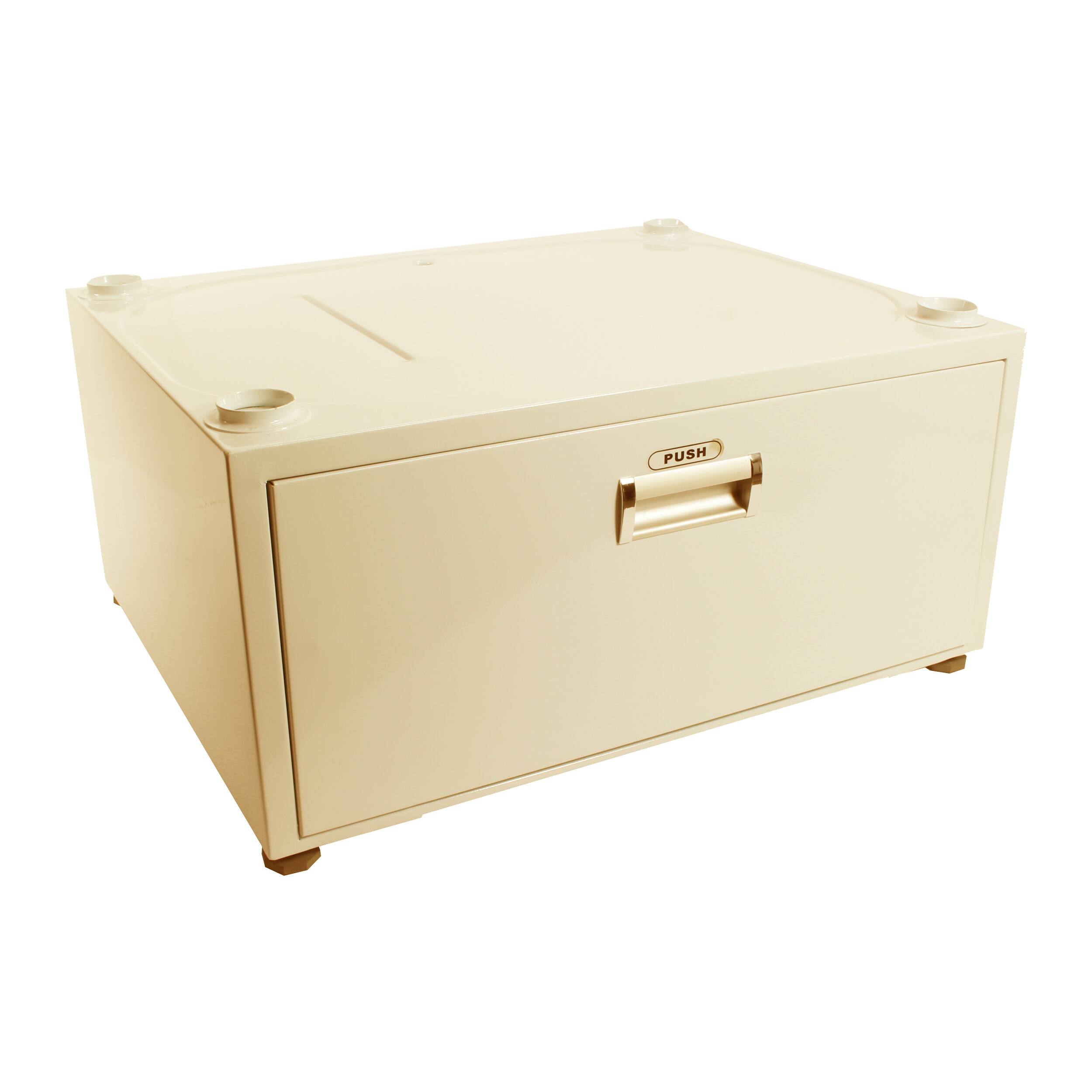 Left. Equator - Equator 24in Laundry Pedestal 11in tall + Rollout Storage Drawer Adjustable feet - Gold.