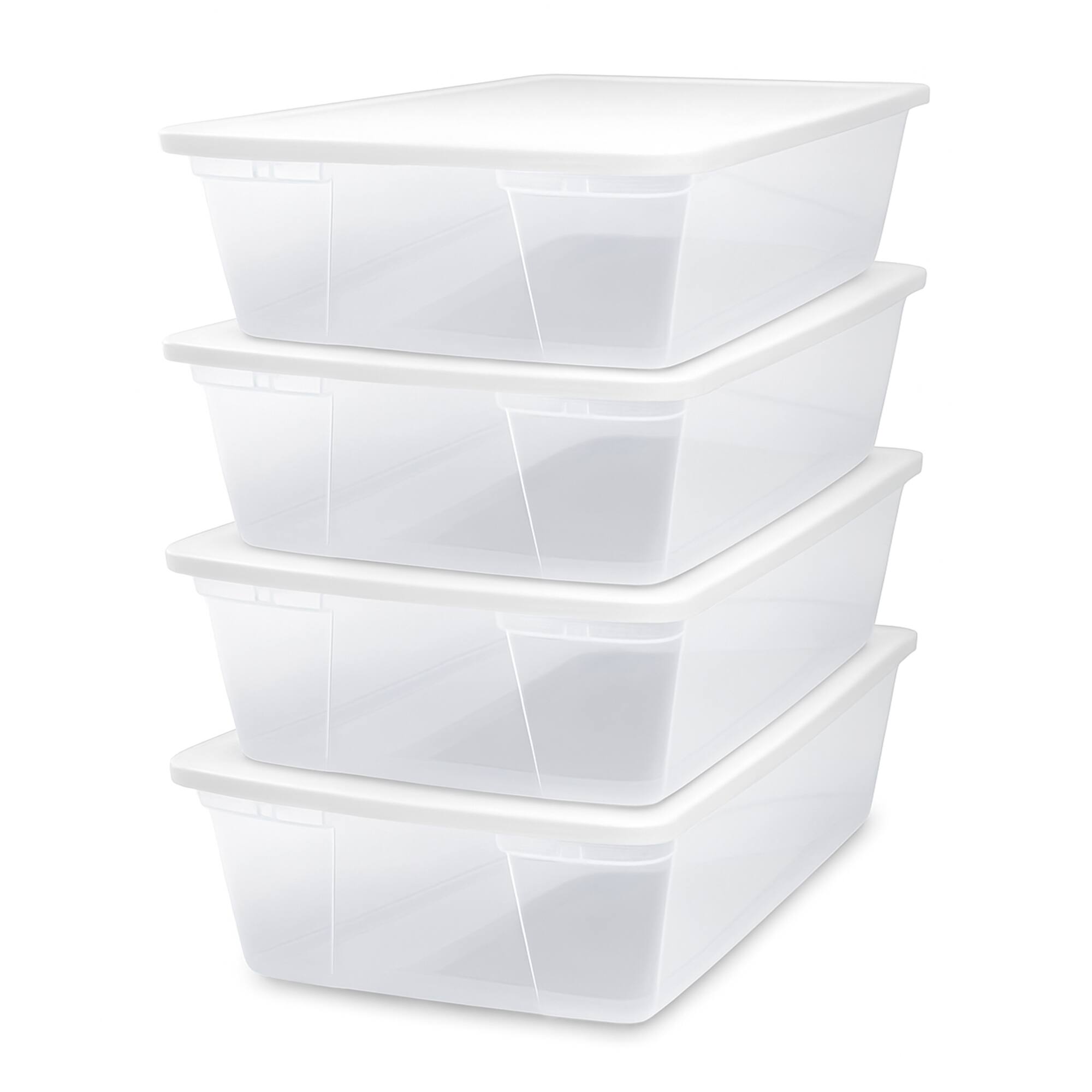 Front. Homz - Homz Snaplock 41 Qt Stackable Plastic Storage Container w/Latching Lid (4 Pack) - Clear with White Lid.