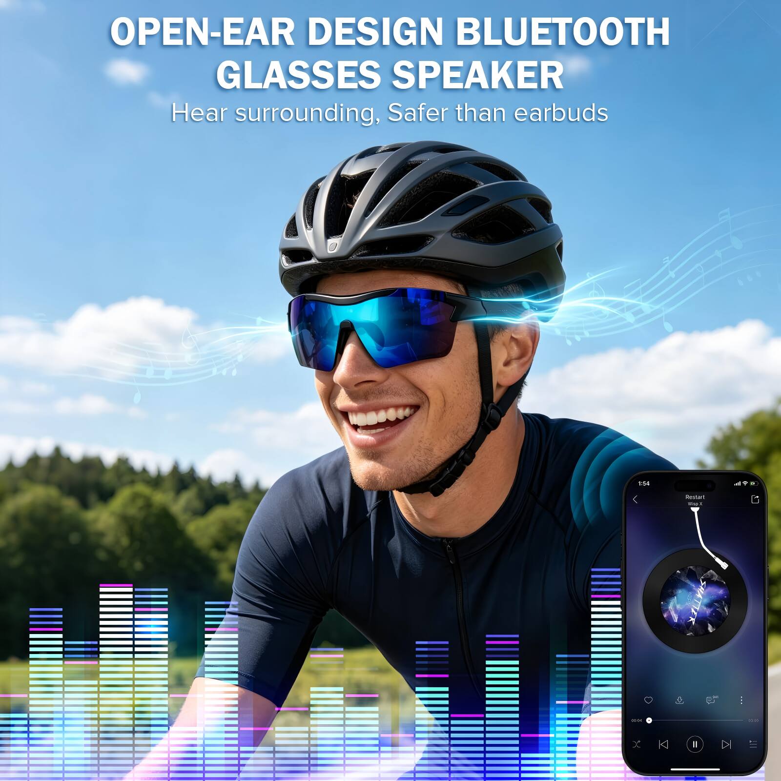 OPEN-EAR DESIGN BLUETOOTH GLASSES SPEAKER  
Hear surrounding, Safer than earbuds