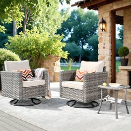 Ovios - 3 PCS Patio Furniture Set Swivel Rocking Chairs Wicker Glider Chairs with Side Table - Beige