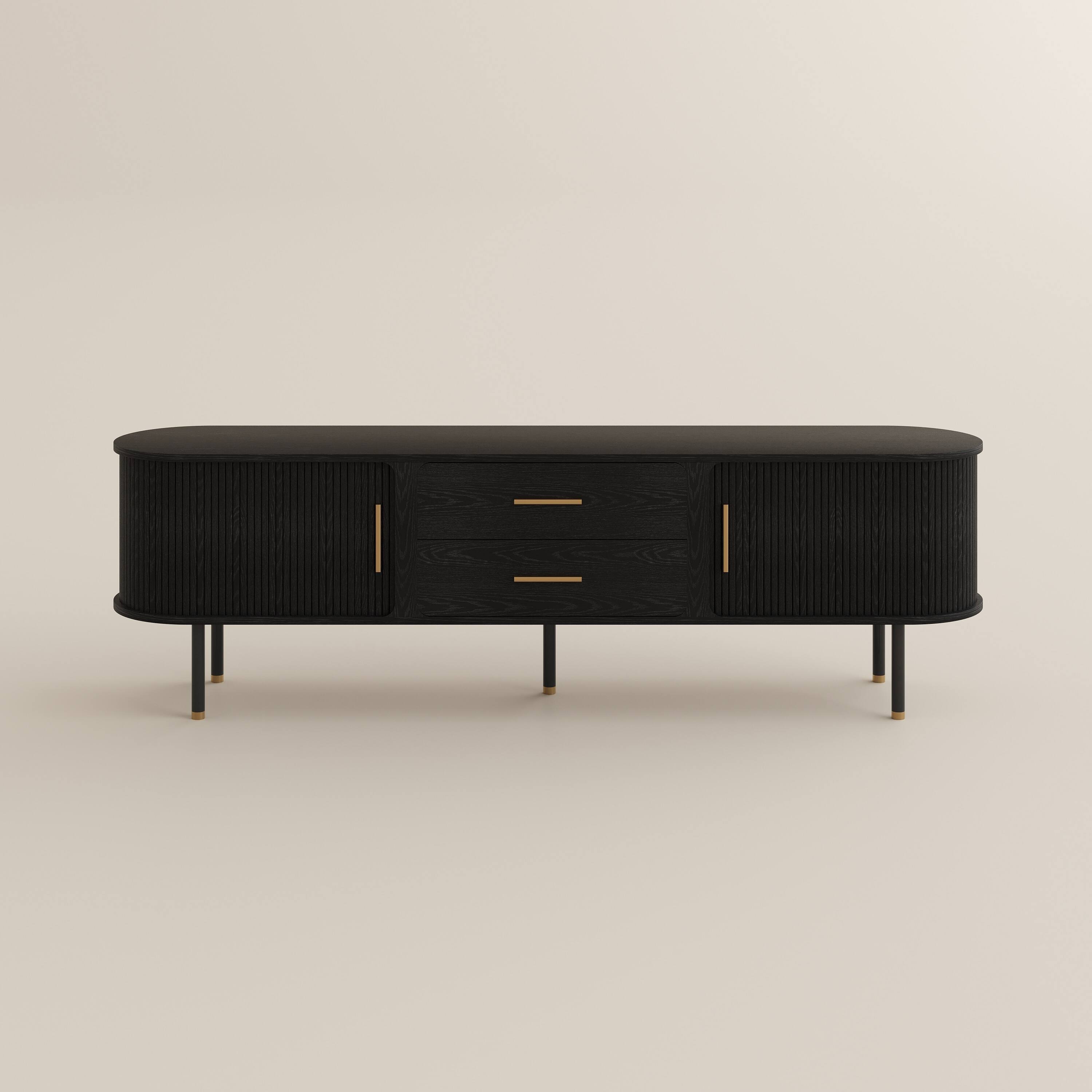 Alt View 6. POVISON - 78.74"Mid-Century TV Stand, with Minimalist Wood Media Console with Roller Shutter Door, Tall-Cast Metal Legs - Black.