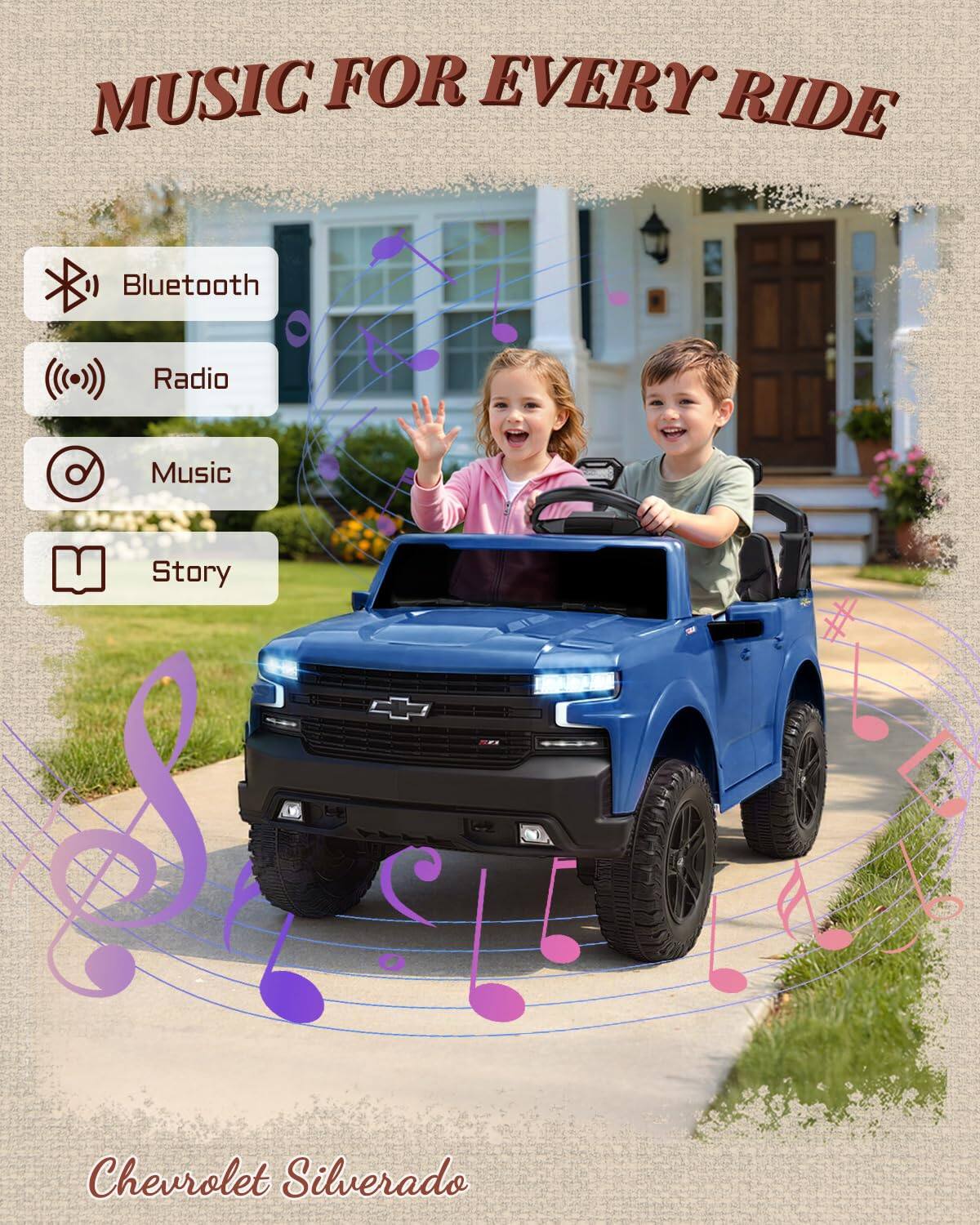 MUSIC FOR EVERY RIDE

Bluetooth
Radio
Music
Story

Chevrolet Silverado