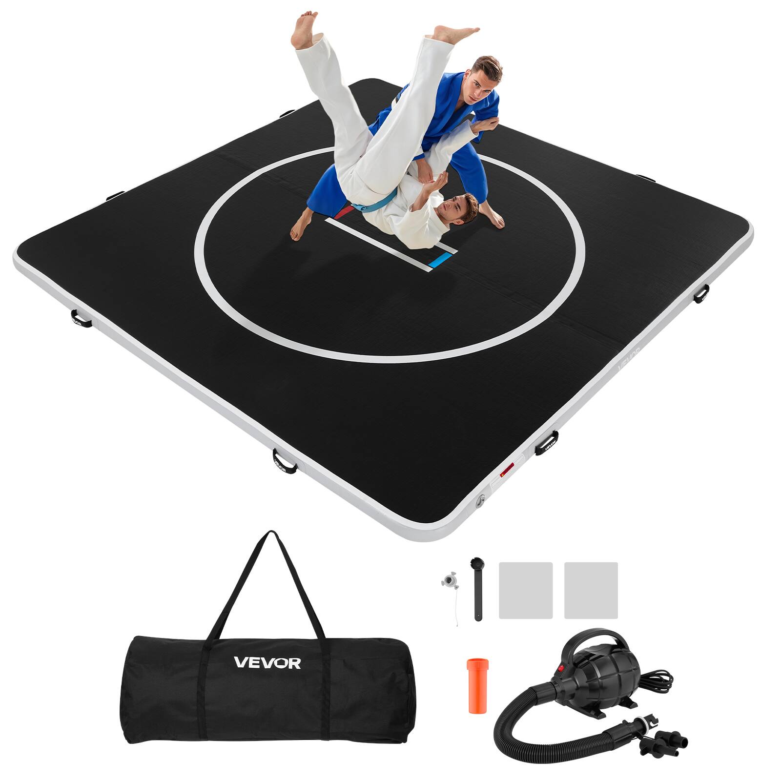 Alt View 5. VEVOR - 10x10 ft Wrestling Mat Inflatable, Martial Arts Thick Mat for Home Gym Exercise, PVC Foldable Training Mats - Black.