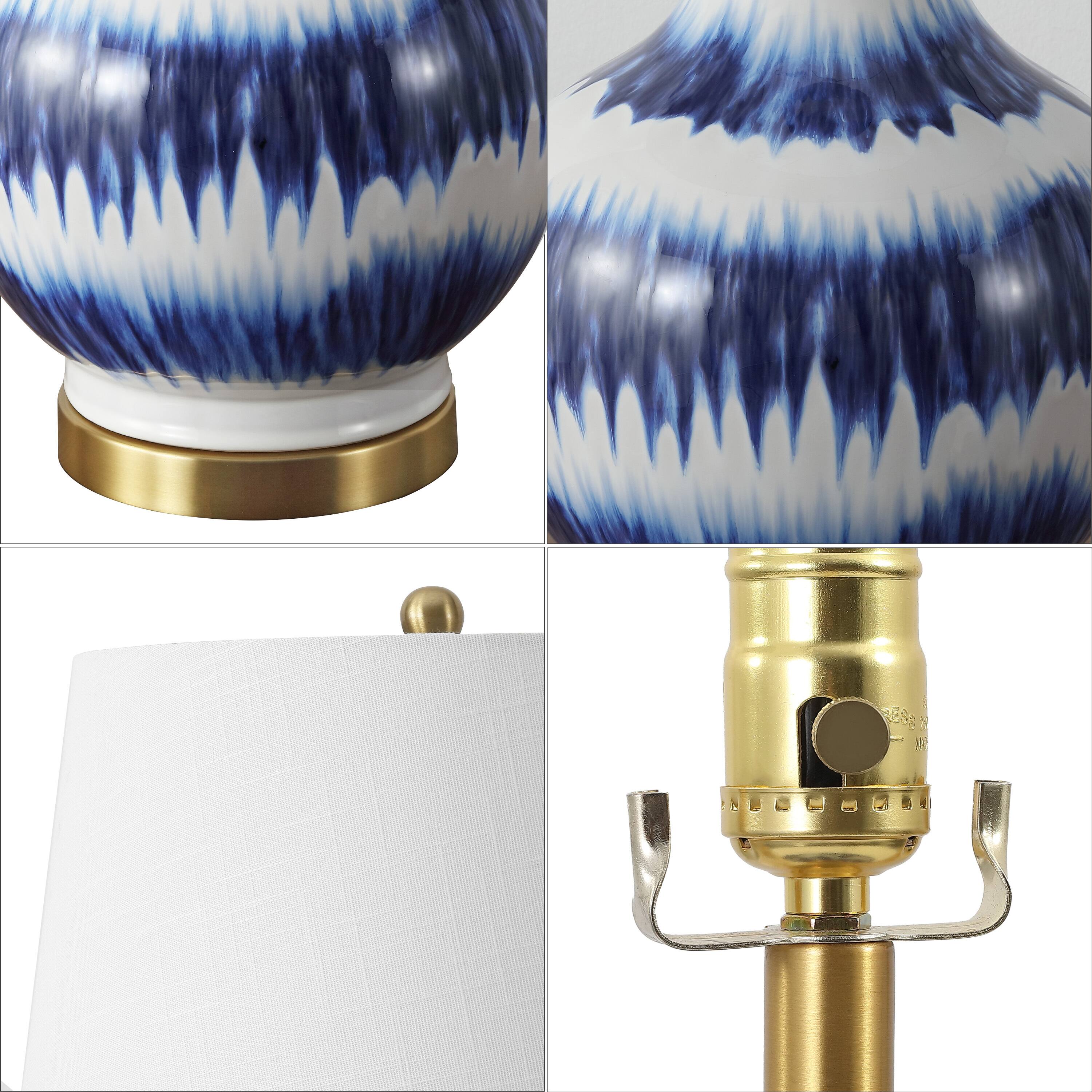 Alt View 4. Jonathan Y - Tucker 30.5" Ceramic/Metal LED Table Lamp, Blue/White - Blue/White.