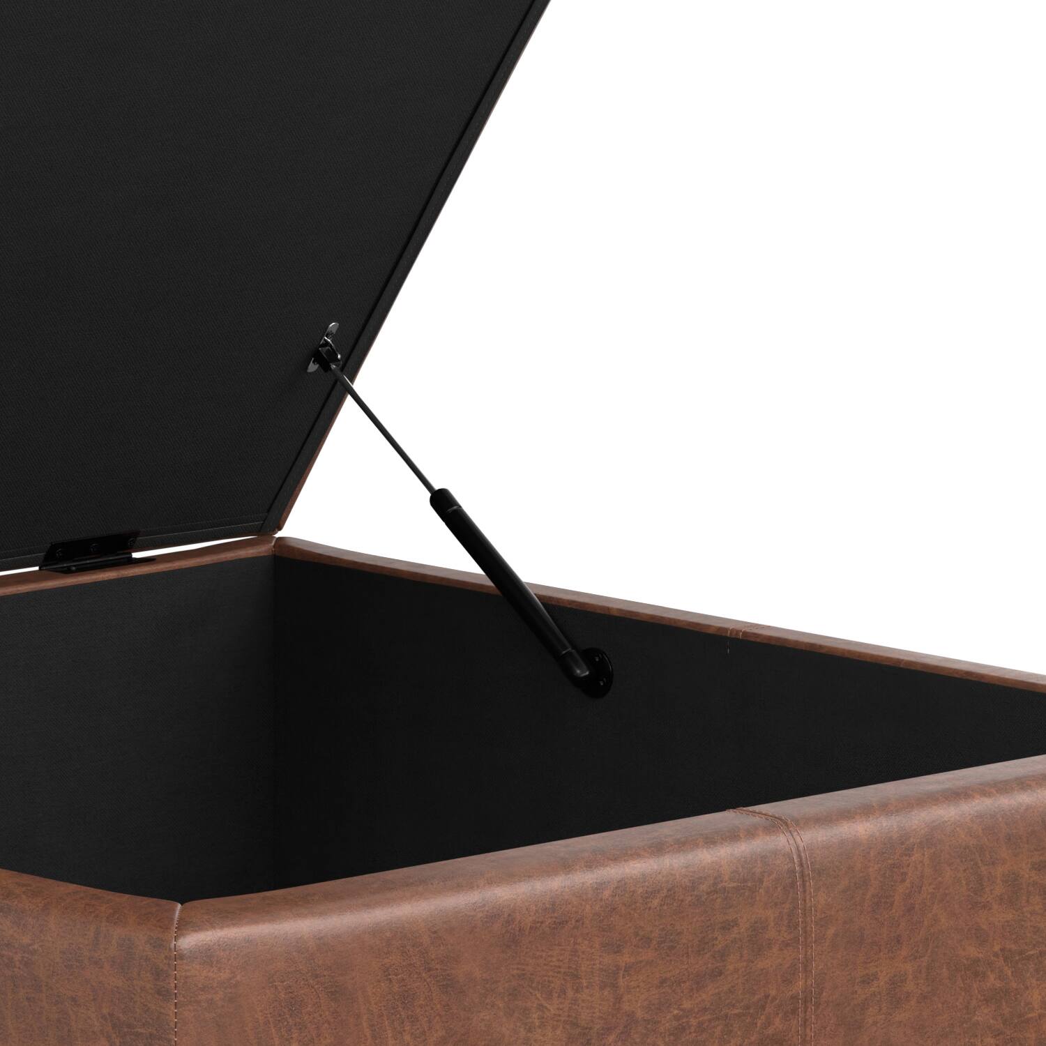 Alt View 7. Simpli Home - Gabbie 36 inch Wide Square Coffee Table Storage Ottoman in Distressed Saddle Brown Vegan Leather - Distressed Saddle Brown.