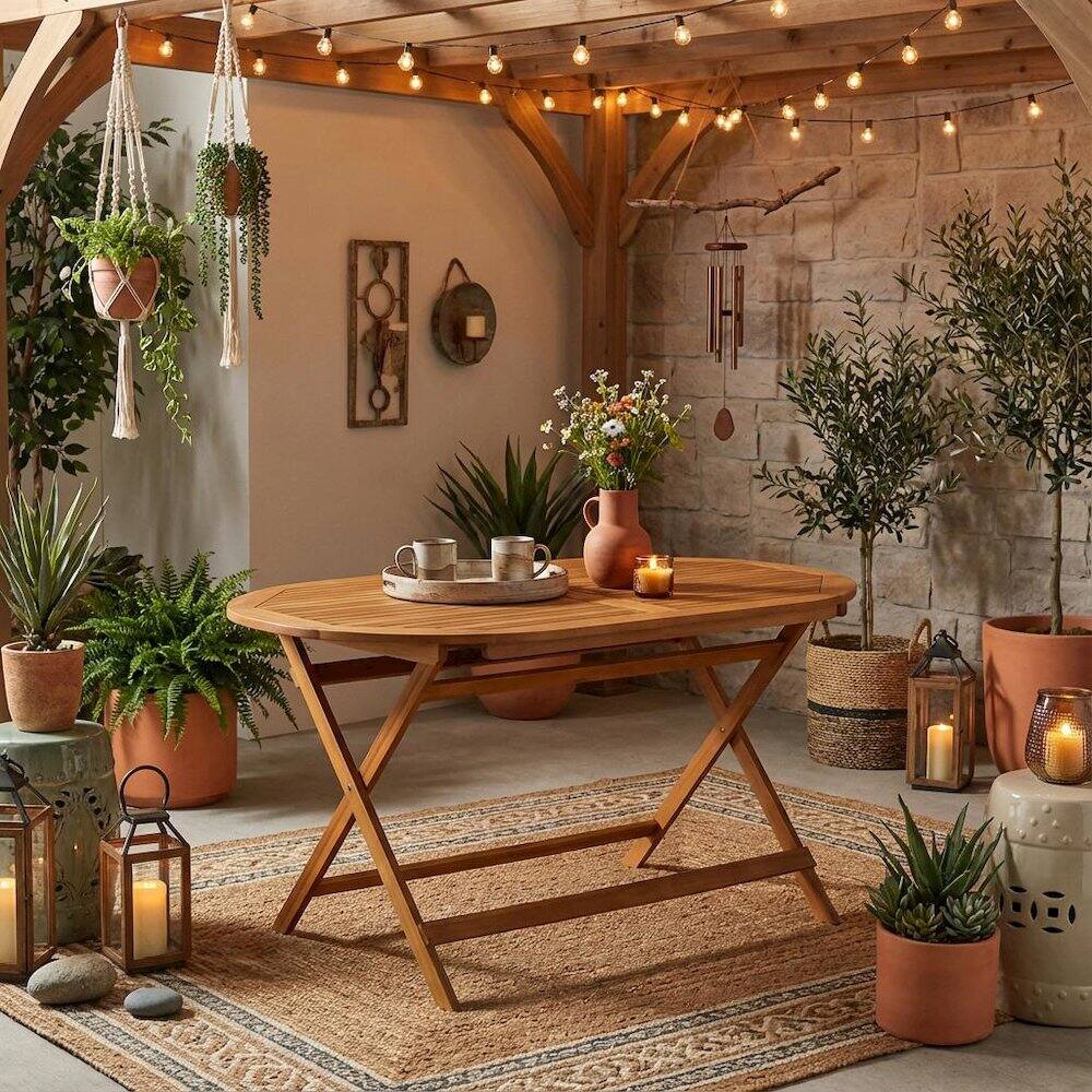 Alt View 2. Outdoor Escape - Oil-Finish 5-Piece Patio Dining Set with Oval Acacia Table and Chairs - Brown.