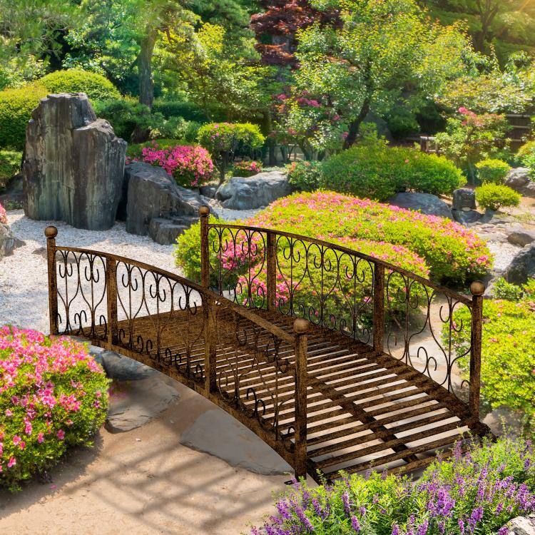 Alt View 2. PULUZ - 7 feet Metal Arch Garden Bridge Arc Footbridge with Side Railings Decorative Scrollwork - Bronze.