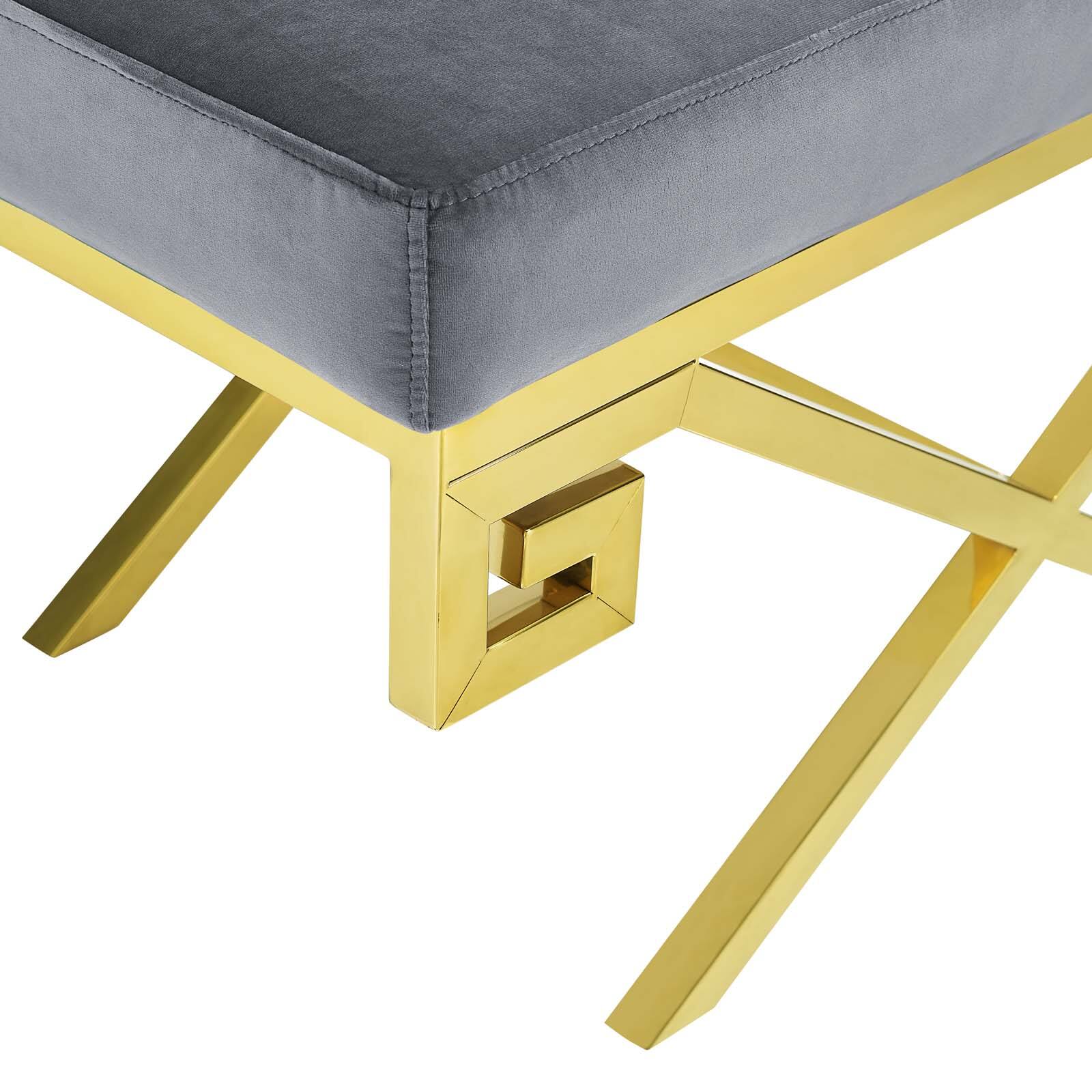 Alt View 2. Modway - Rove Velvet Performance Velvet Bench by Modway - Gold Gray.