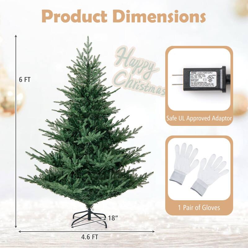 Product Dimensions  
6 FT  
18"  
4.6 FT  

Happy Christmas  

1 Pair of Gloves  

Safe UL Approved Adaptor