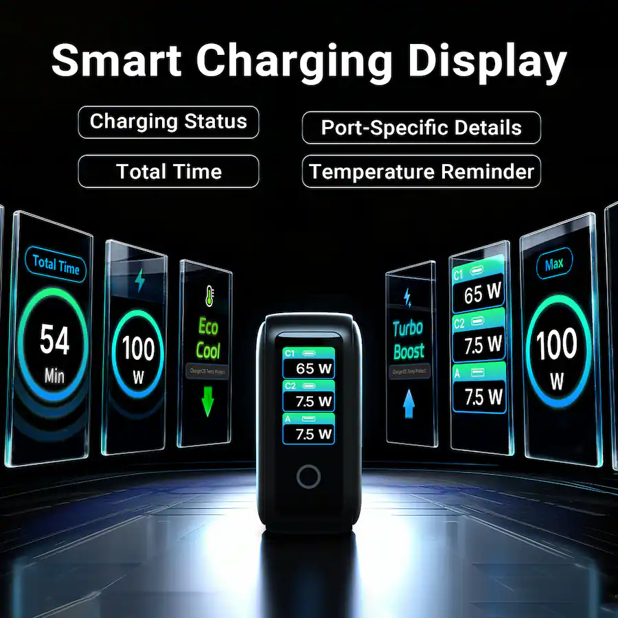 Gui Charger MINIX 100W GaN 3 Port Wall Charger with 2 USB C & 1 USB A Ports, LED ...