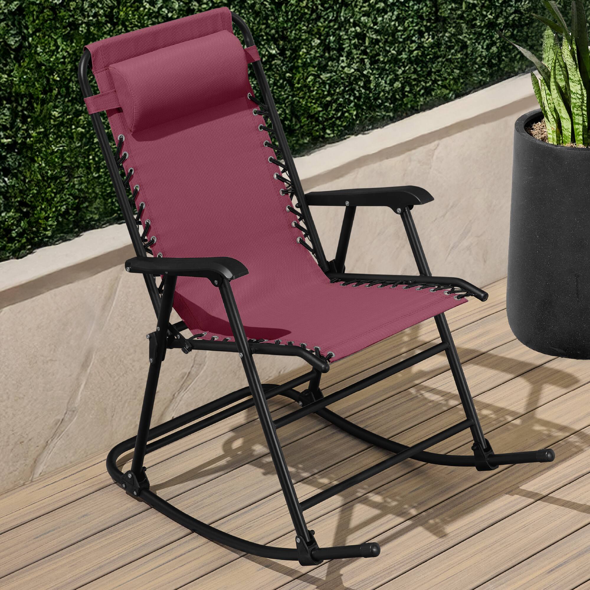 Alt View 6. Best Choice Products - Best Choice Products Folding Outdoor Zero Gravity Rocking Lounge Chair w/ Headrest Pillow - Burgundy - Burgundy.