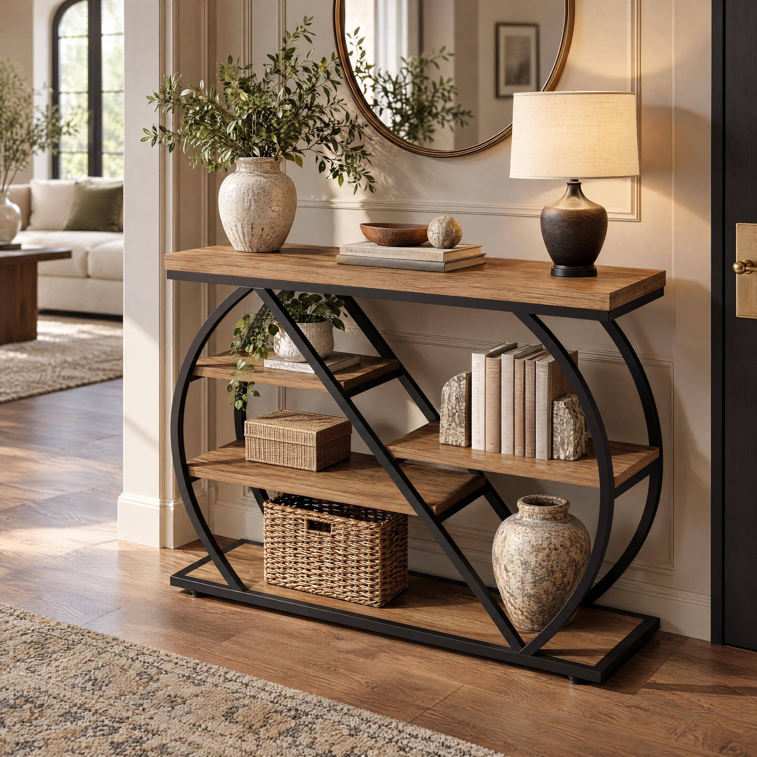 Back. Tribesigns - 41.3" Console Table with Storage - Brown + Black.