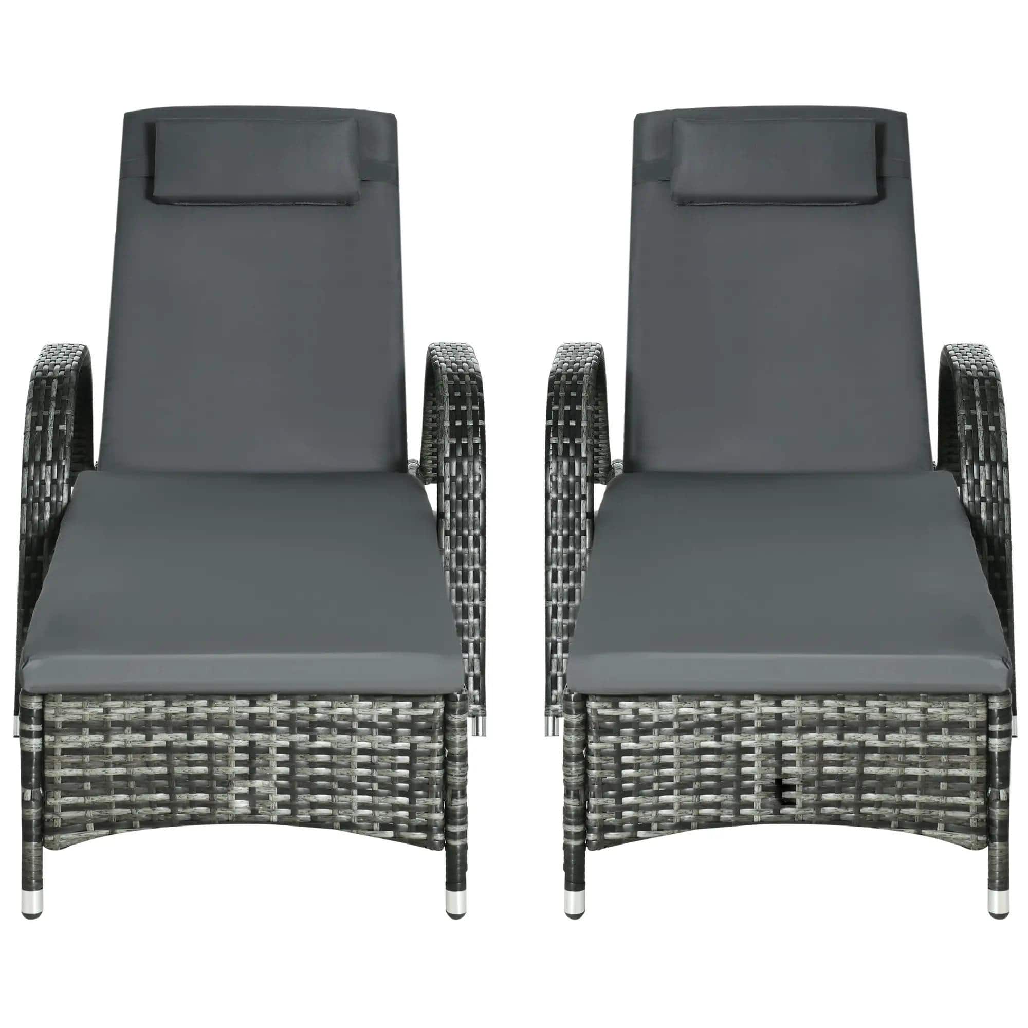 Resenkos - 2-Piece Reclining Chaise Lounge Chairs - Rolling Comfort Chairs With Cushions - Mixed Gray, Charcoal Gray