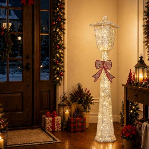 Alt View 9. Winado - 5FT Christmas Lamp Post with Bowknot, Pre-lit Lights for Indoor Outdoor Porch Lawn Yard Holiday Displays Decorations - Gold.